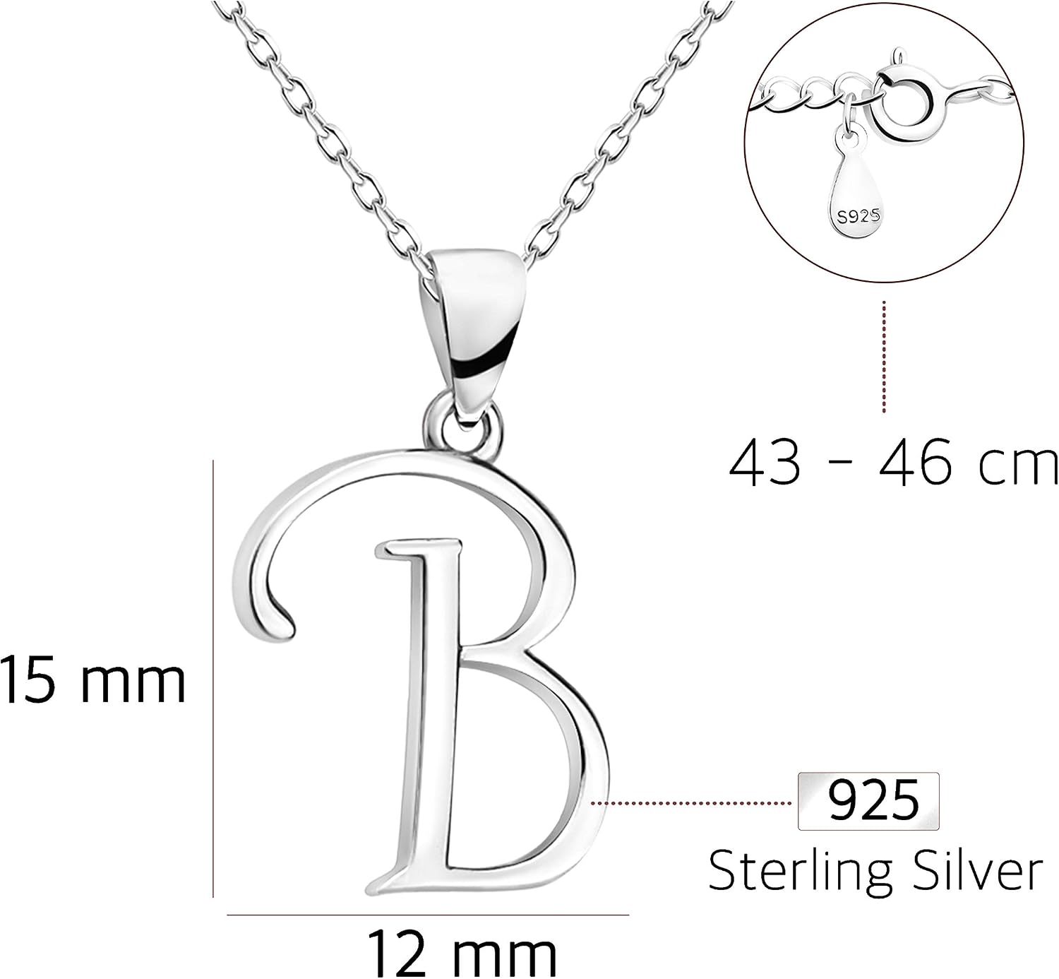 Detalle 2 de Sofia Milani Damen-Halskette aus 925 Sterling Silber mit „B“-Buchstaben-Anhänger