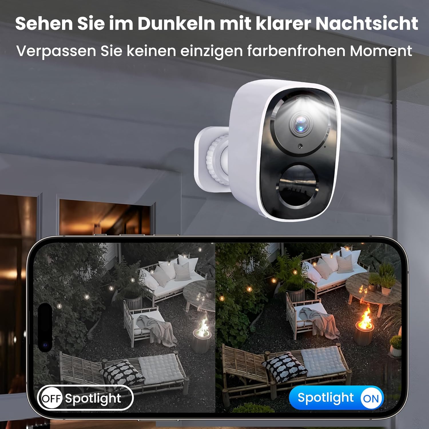 Detalle de HITELLARCAM 2K Außenüberwachungskamera Akku – Dual-Band WLAN, Farb-Nachtsicht, KI-Erkennung, IP66