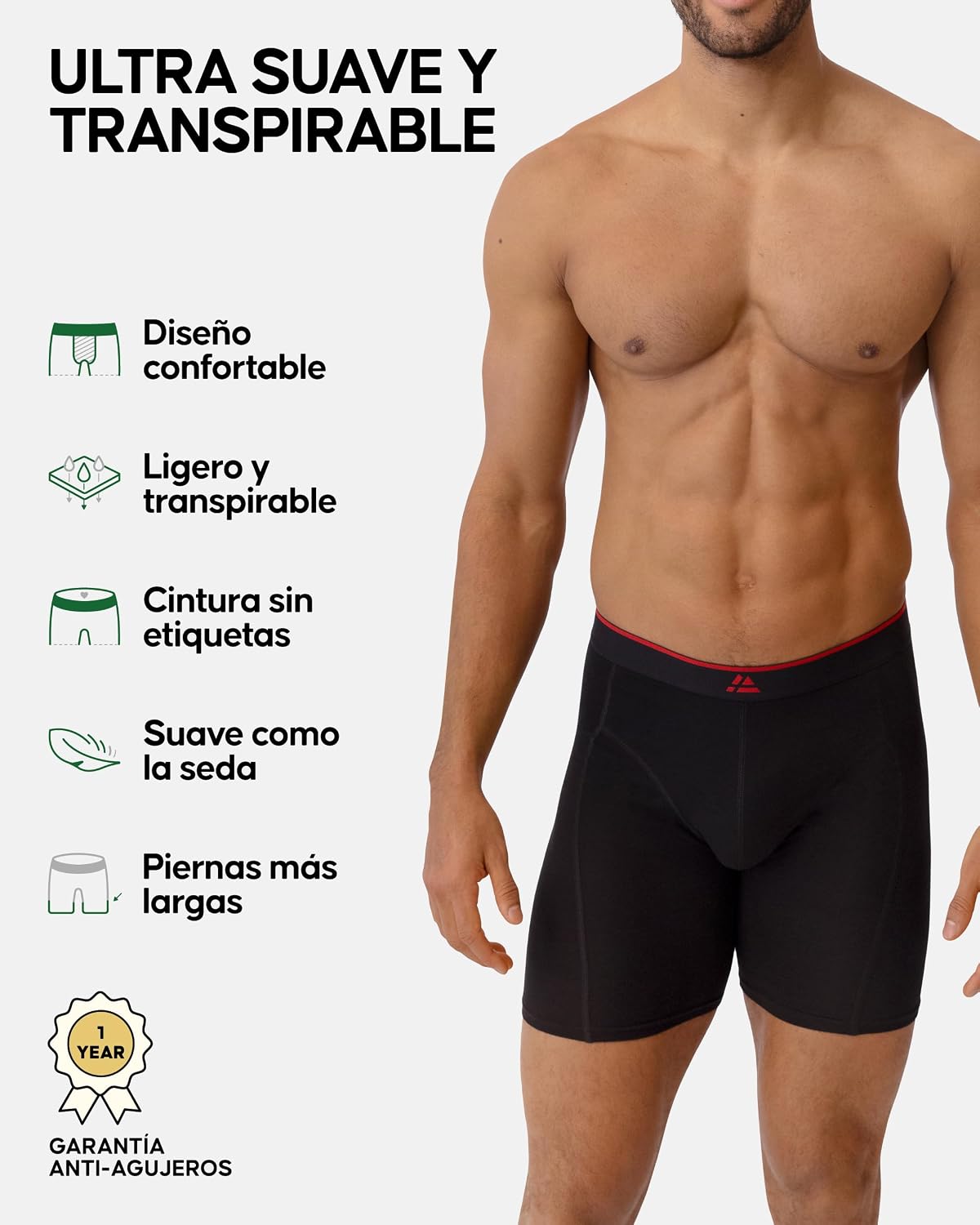 Detalle de DANISH ENDURANCE Calzoncillos bóxer extra largos 3 pack