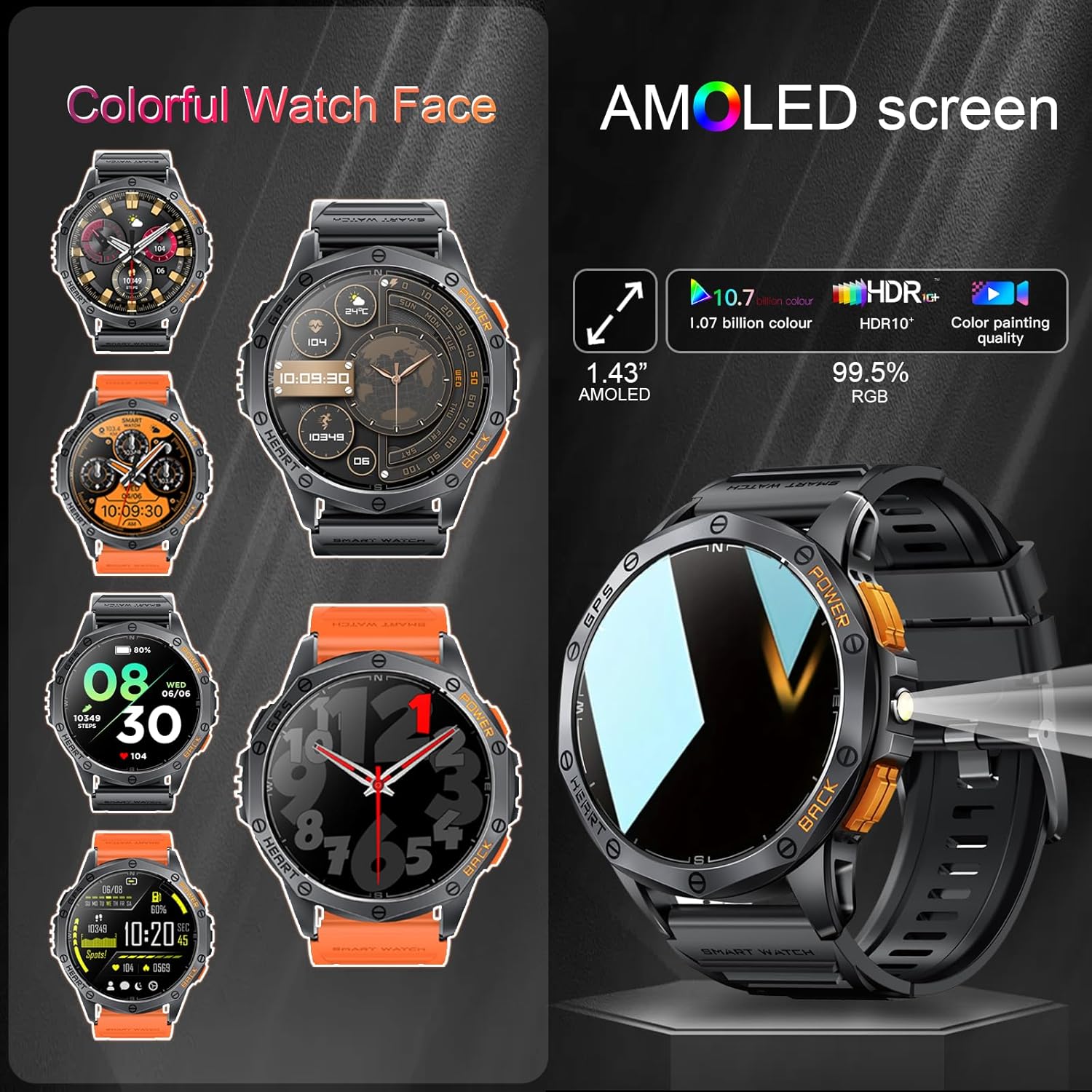 Thumbnail 3 de Military Smart Watch 1.43" AMOLED, GPS, 170+ Modes