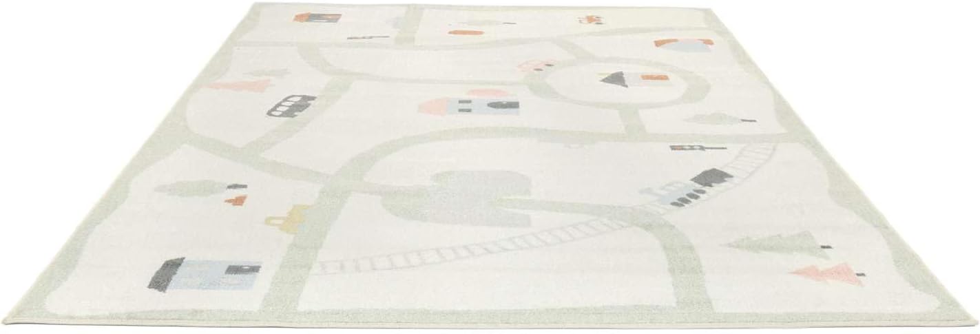 Detalle 2 de RugVista Road map – dywan dziecięcy 160 × 230 cm, biało-wielokolorowy