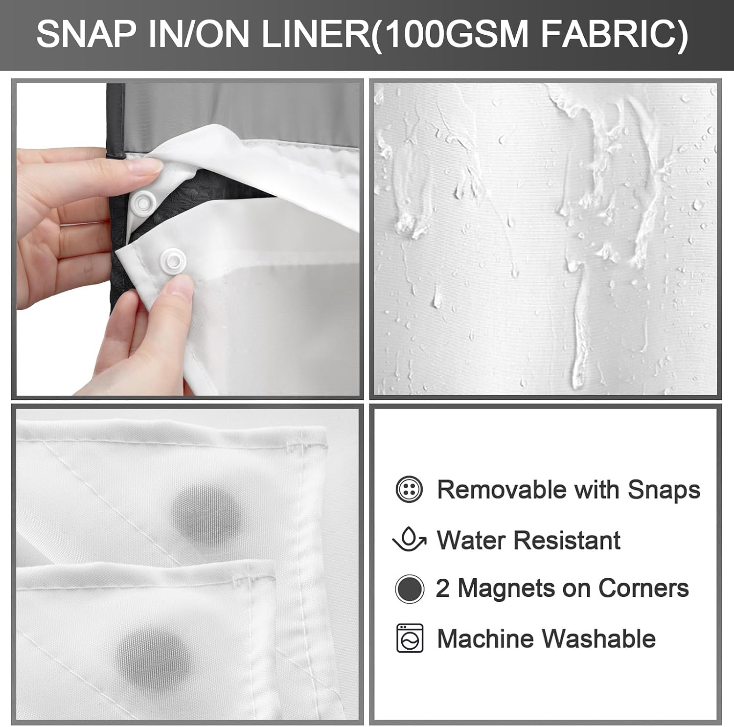 Thumbnail 3 de XOGUIBO No Hook Shower Curtain and Liner Set (Black Waffle, 75" x 72")