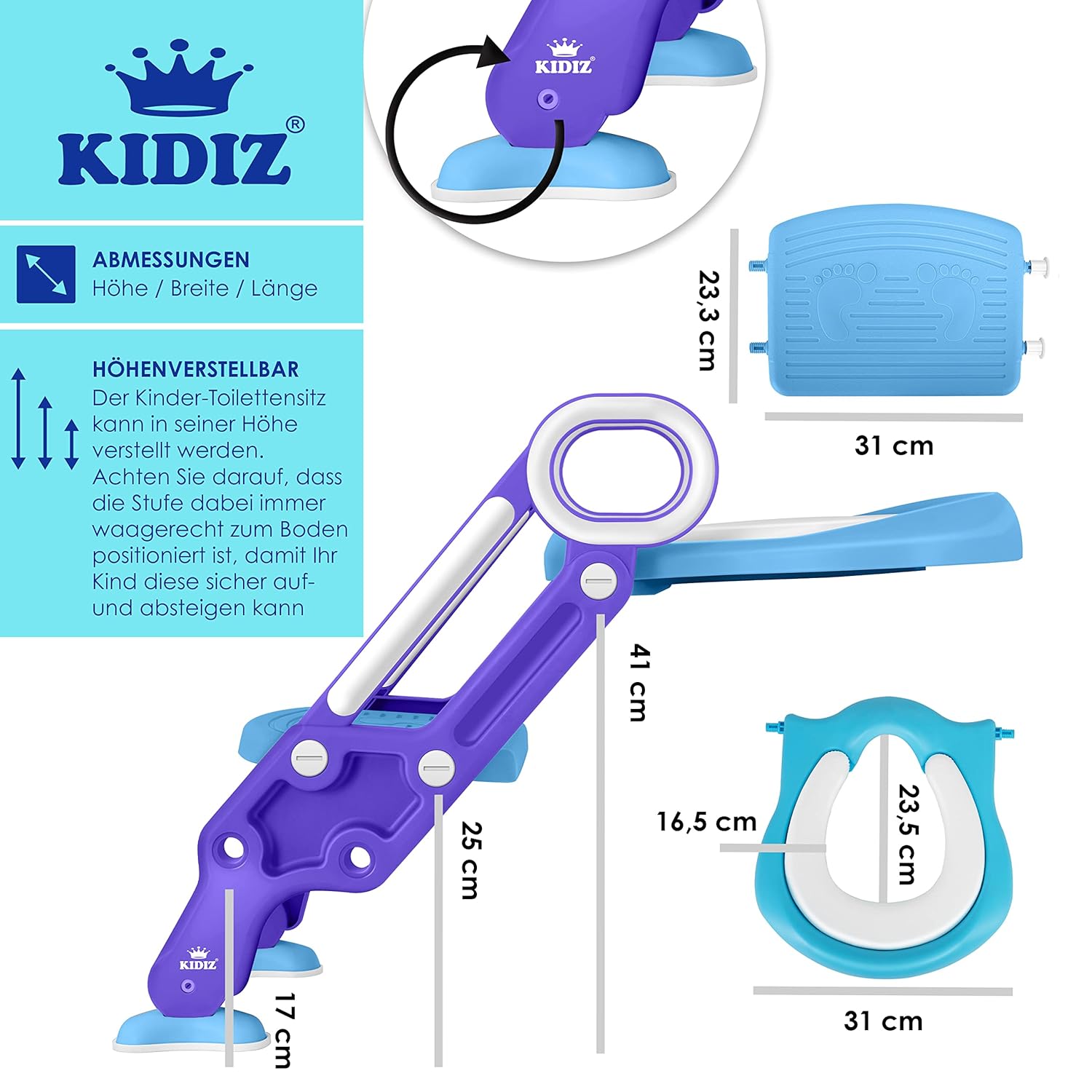 Thumbnail 6 de KIDIZ Kinder-Toilettensitz Toilettentrainer mit Treppe, Griffe, faltbar & höhenverstellbar (blau)