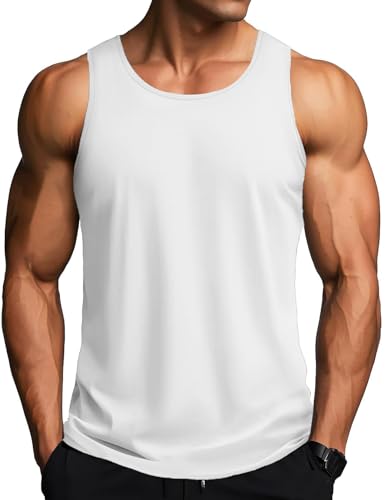 Detalle de MAGCOMSEN Herren Tanktop T-Shirt Ohne Ärmel – UV-Schutz, leichtes Funktionsshirt in Weiß, Größe L