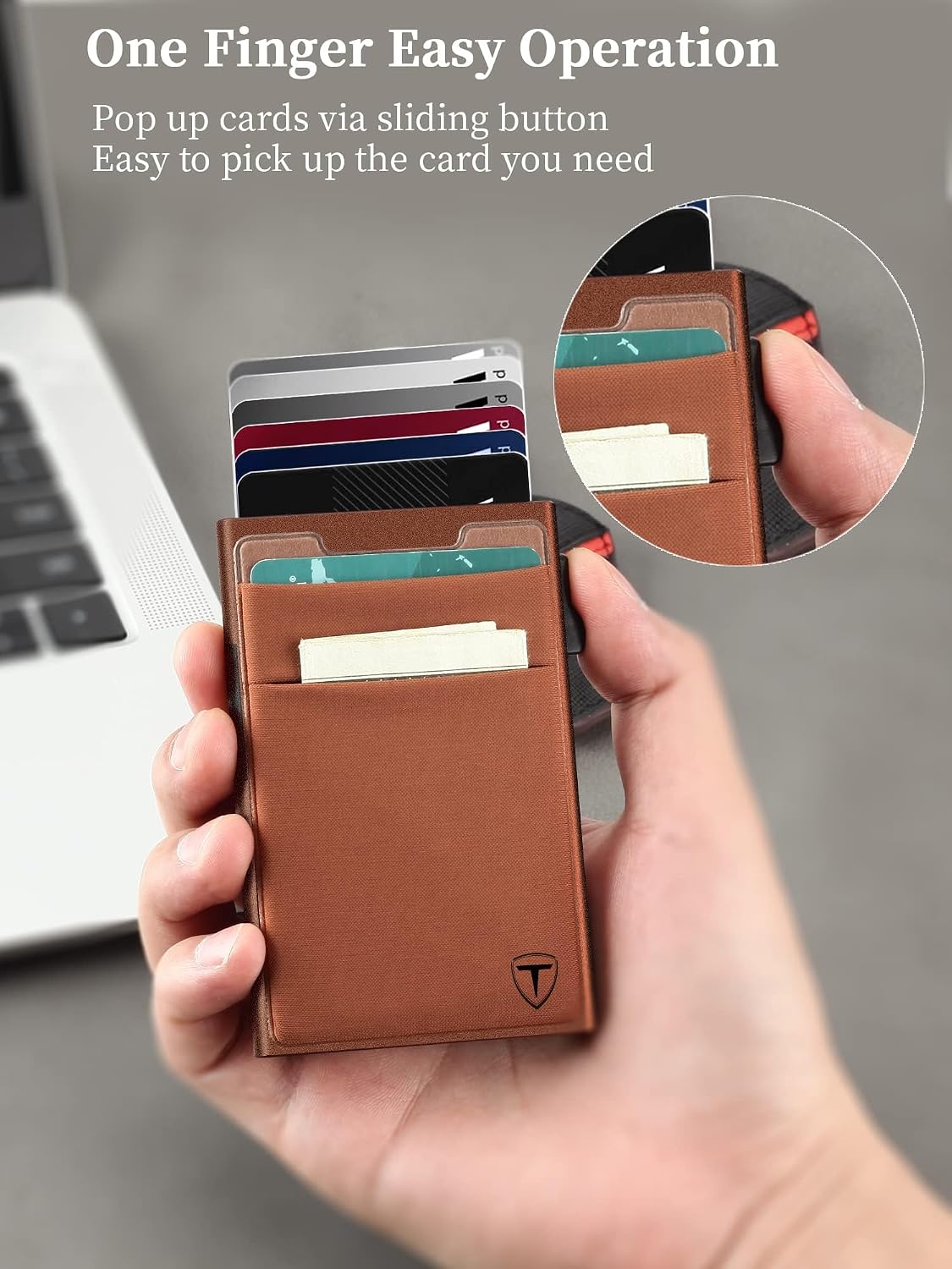 Detalle de TOYFID minimalistische RFID-Brieftasche mit Pop-up-Kartenetui und Münzfach