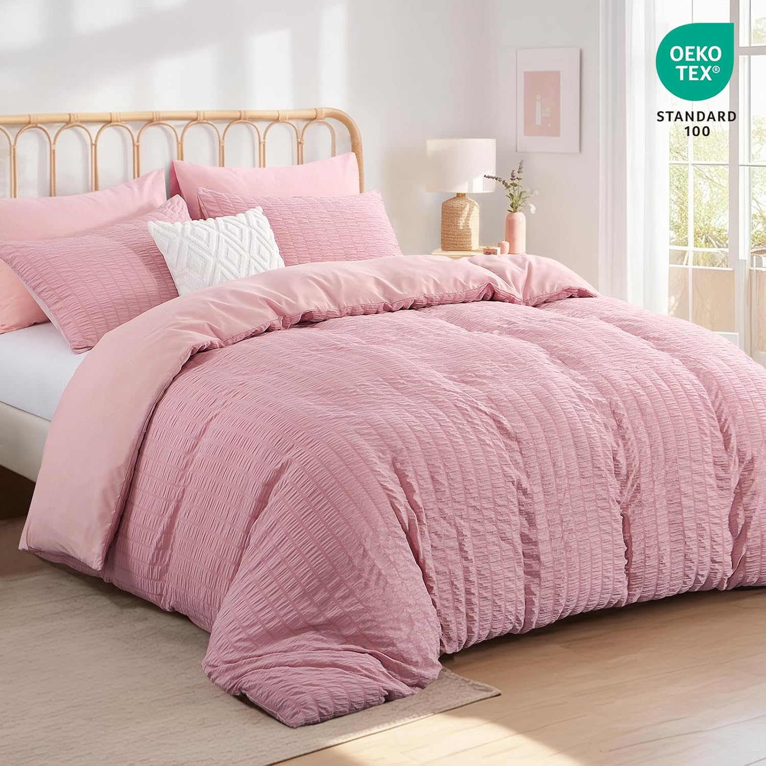 Thumbnail 1 de Aisbo Pink Seersucker Duvet Cover Set 3pc