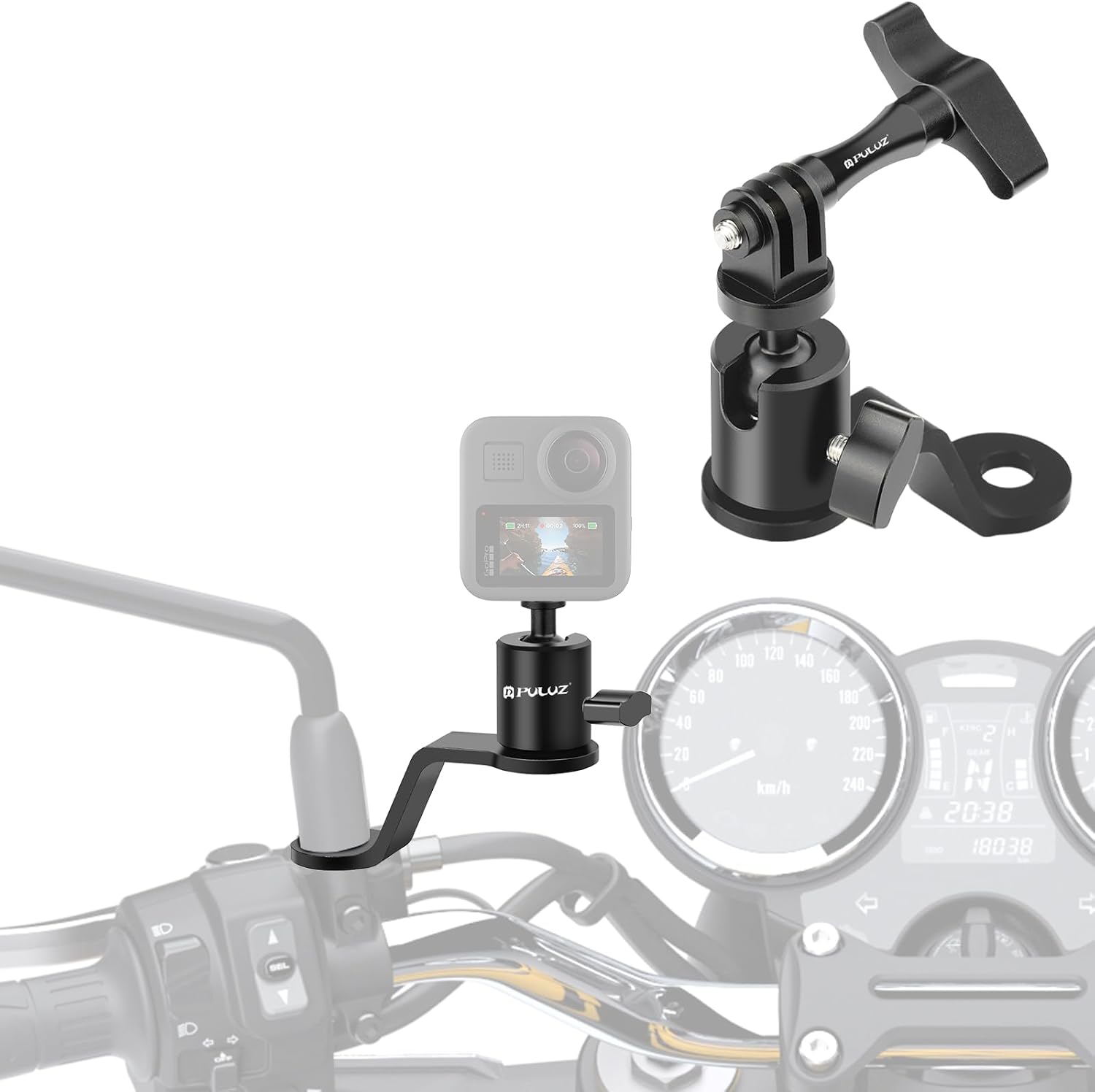 Detalle de PULUZ 360° Motorradspiegelhalter für Actioncams