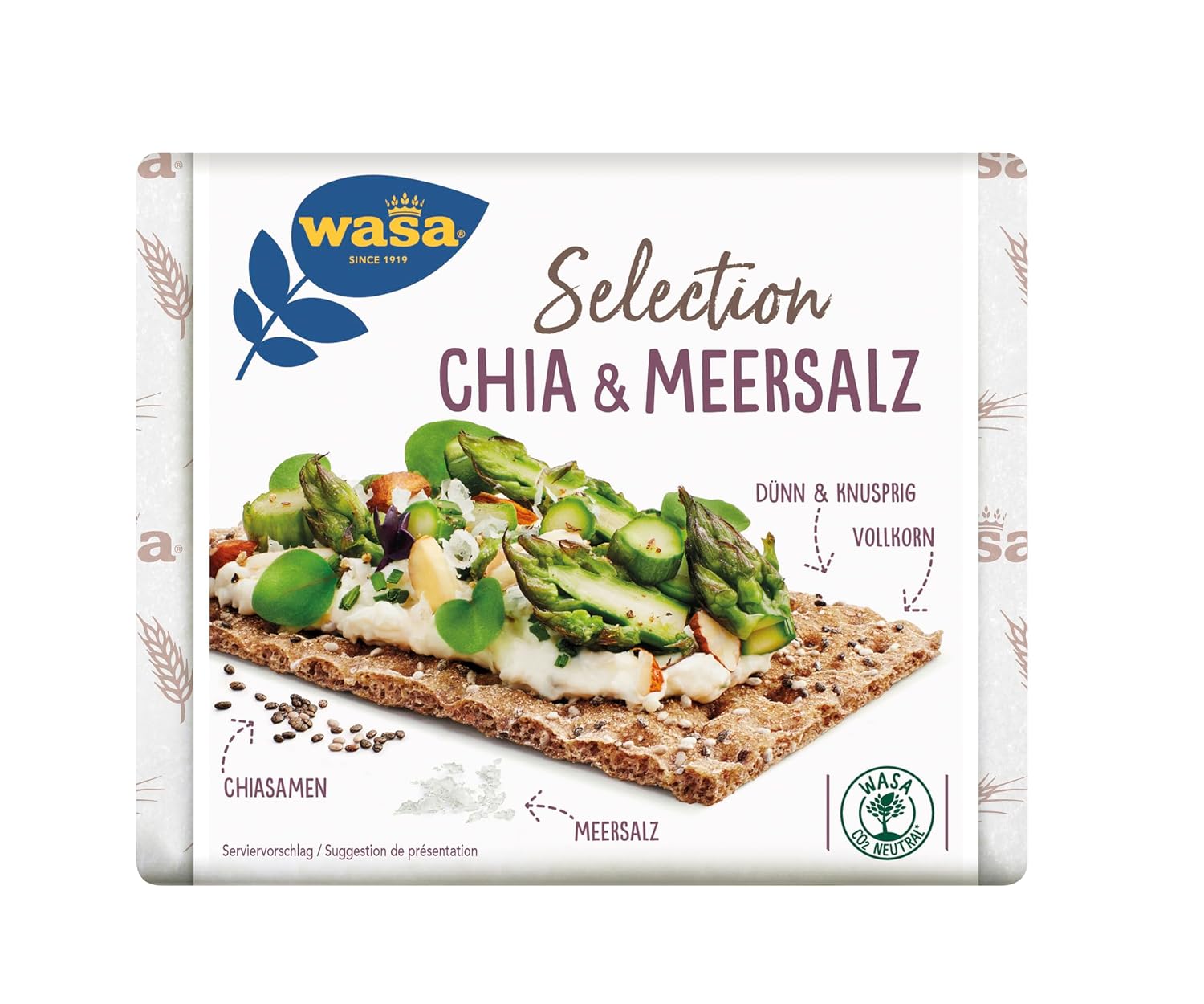 Detalle de Wasa Selection Chia & Meersalz – Roggenvollkornknäcke, 3er-Pack