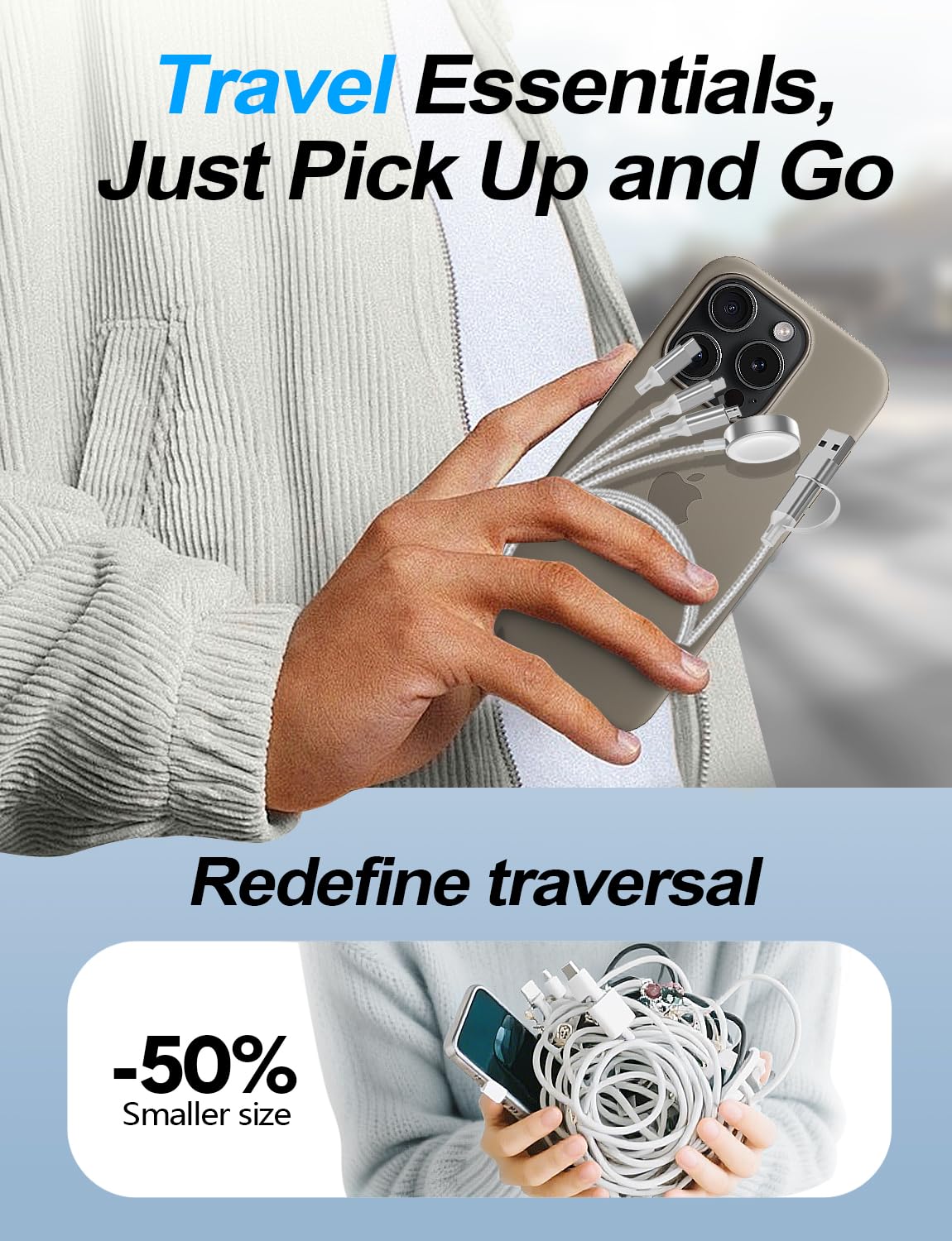 Thumbnail 6 de Travel Essentials 4-in-2 Multi Charging Cable (USB A & Type-C) for Apple Watch, iPhone, Samsung