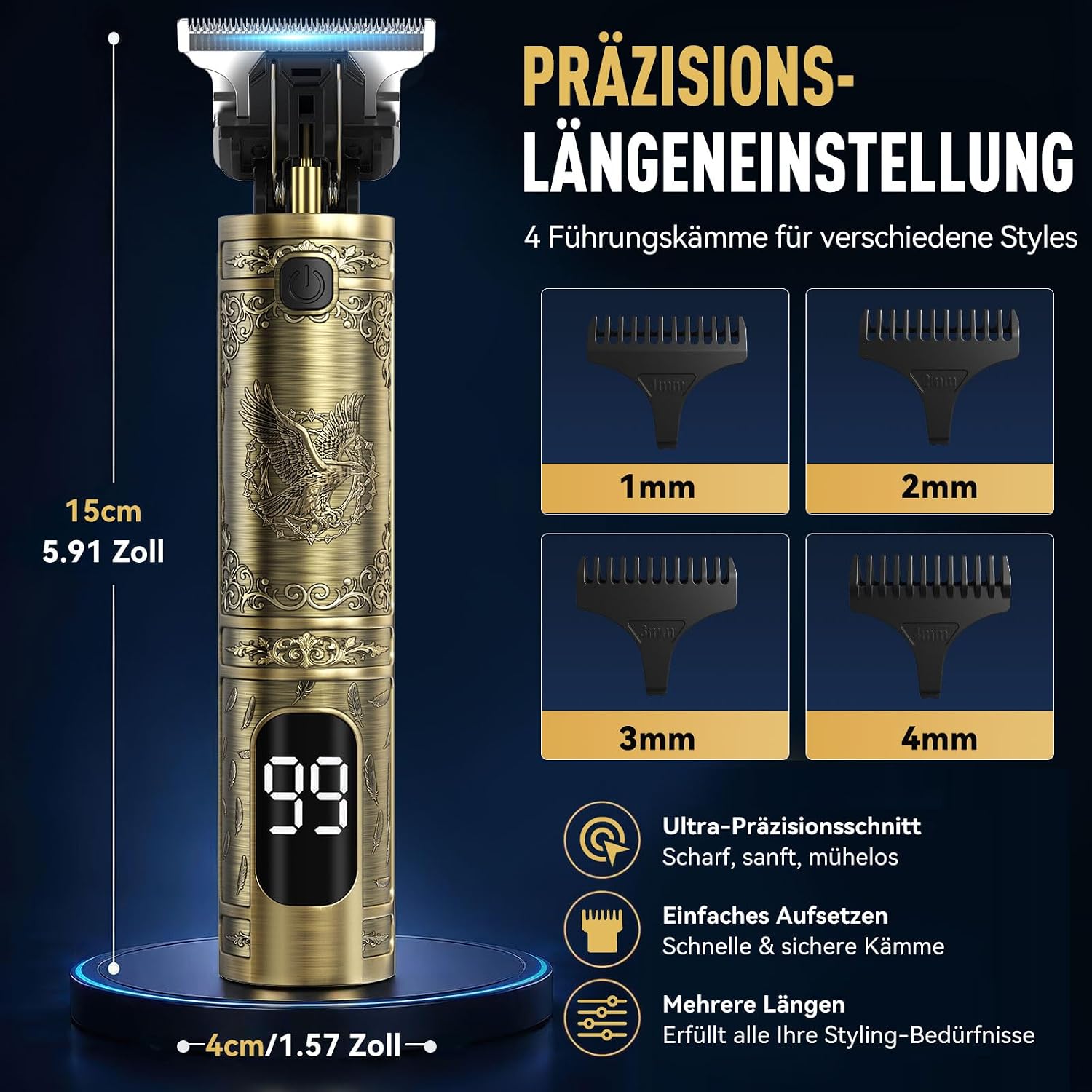 Thumbnail 3 de Haarschneidemaschine & Barttrimmer Herren Profi Set mit LED Anzeige – USB-C Aufladung, T-Scherkopf