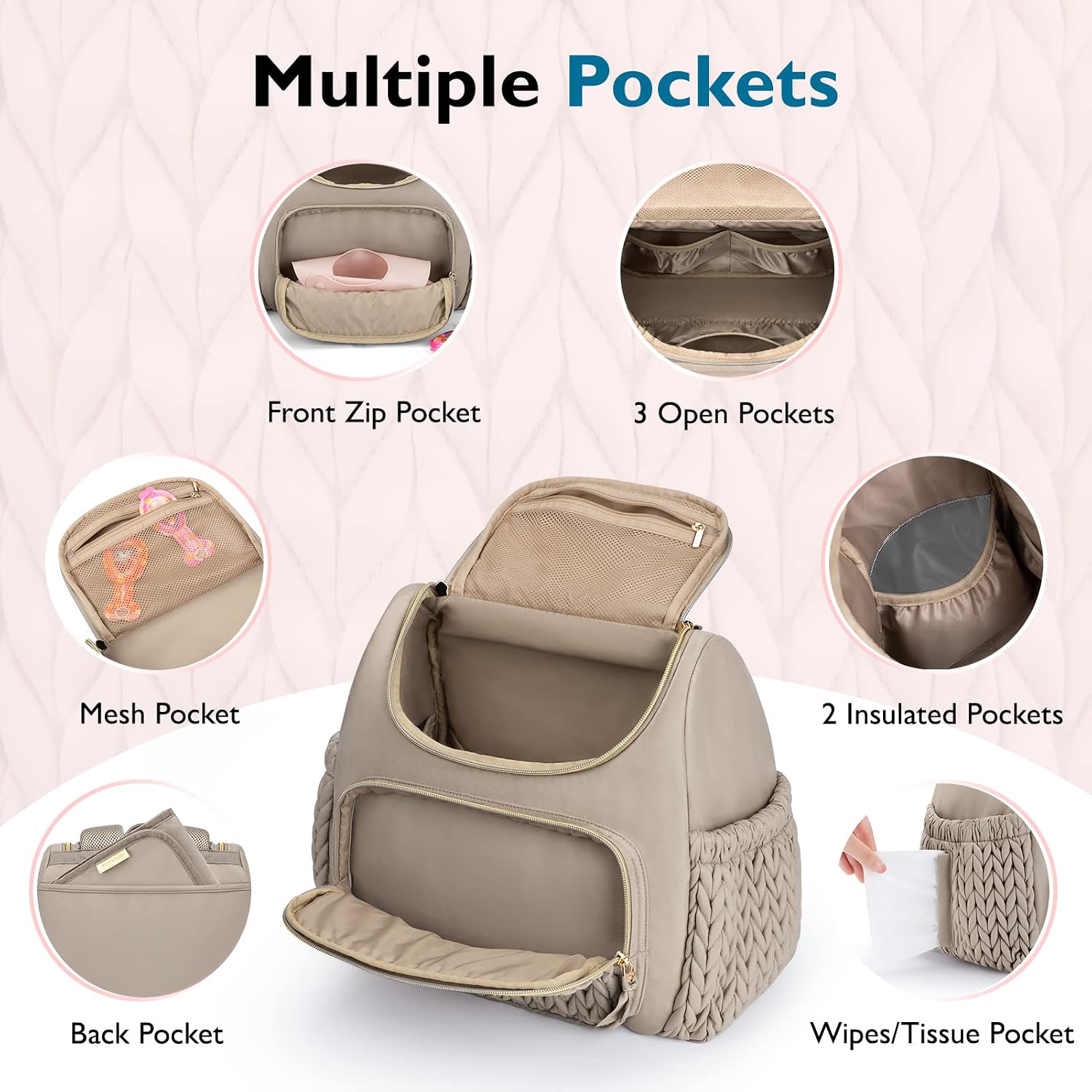 Detalle de mommore Wickeltasche & kleiner Wickelrucksack – kompakt mit isolierten Fächern, Wickelunterlage und Kinderwagenbefestigung