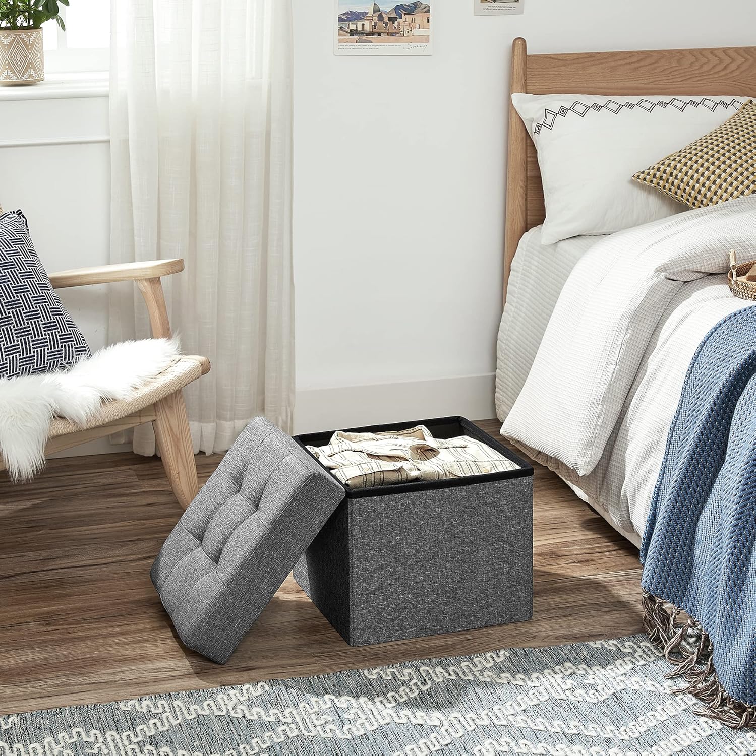 Thumbnail 3 de Pouf contenitore SONGMICS da 38 cm LSF027G12, panca pieghevole con seduta imbottita (grigio cenere)