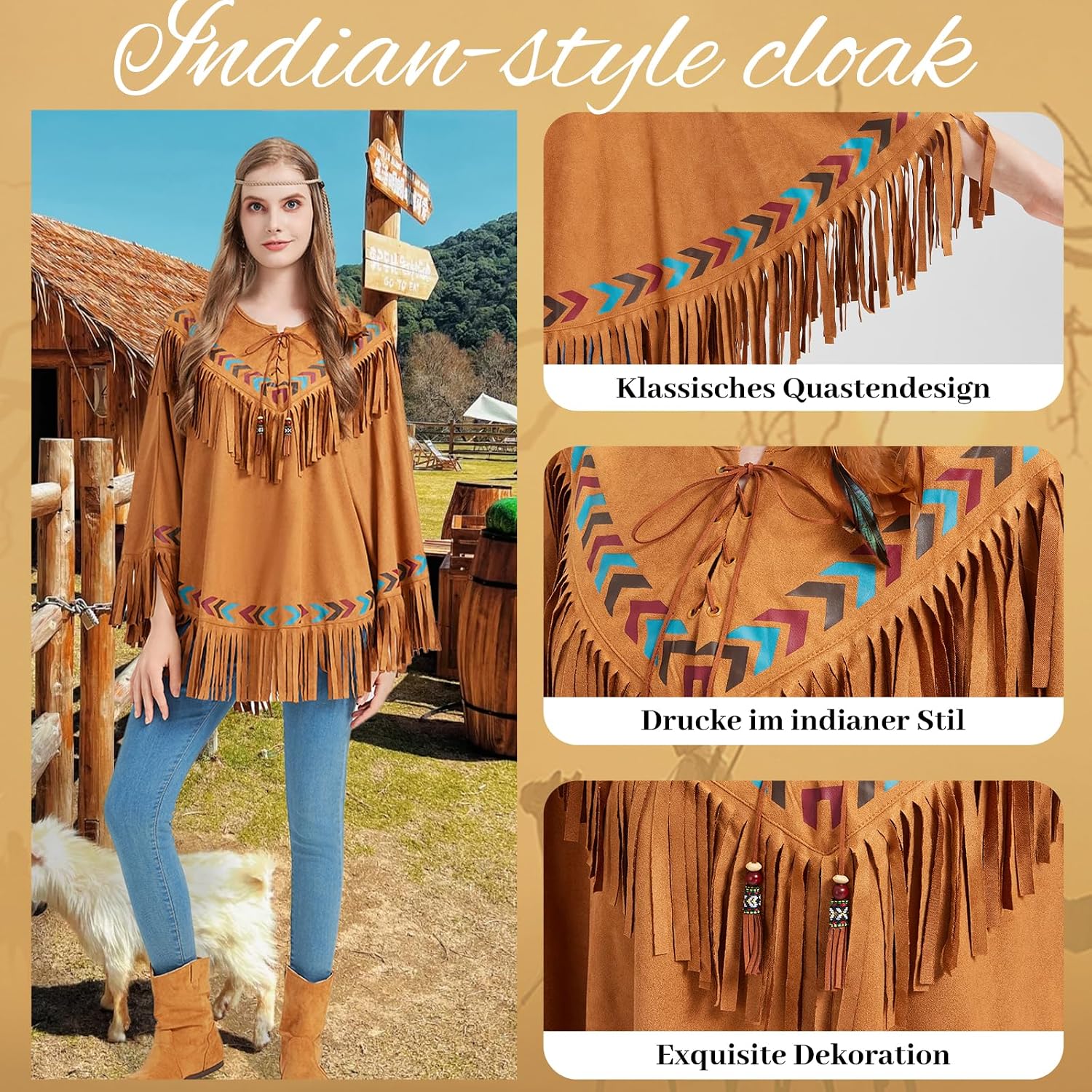 Thumbnail 2 de aicoaub Poncho indien marron pour femme