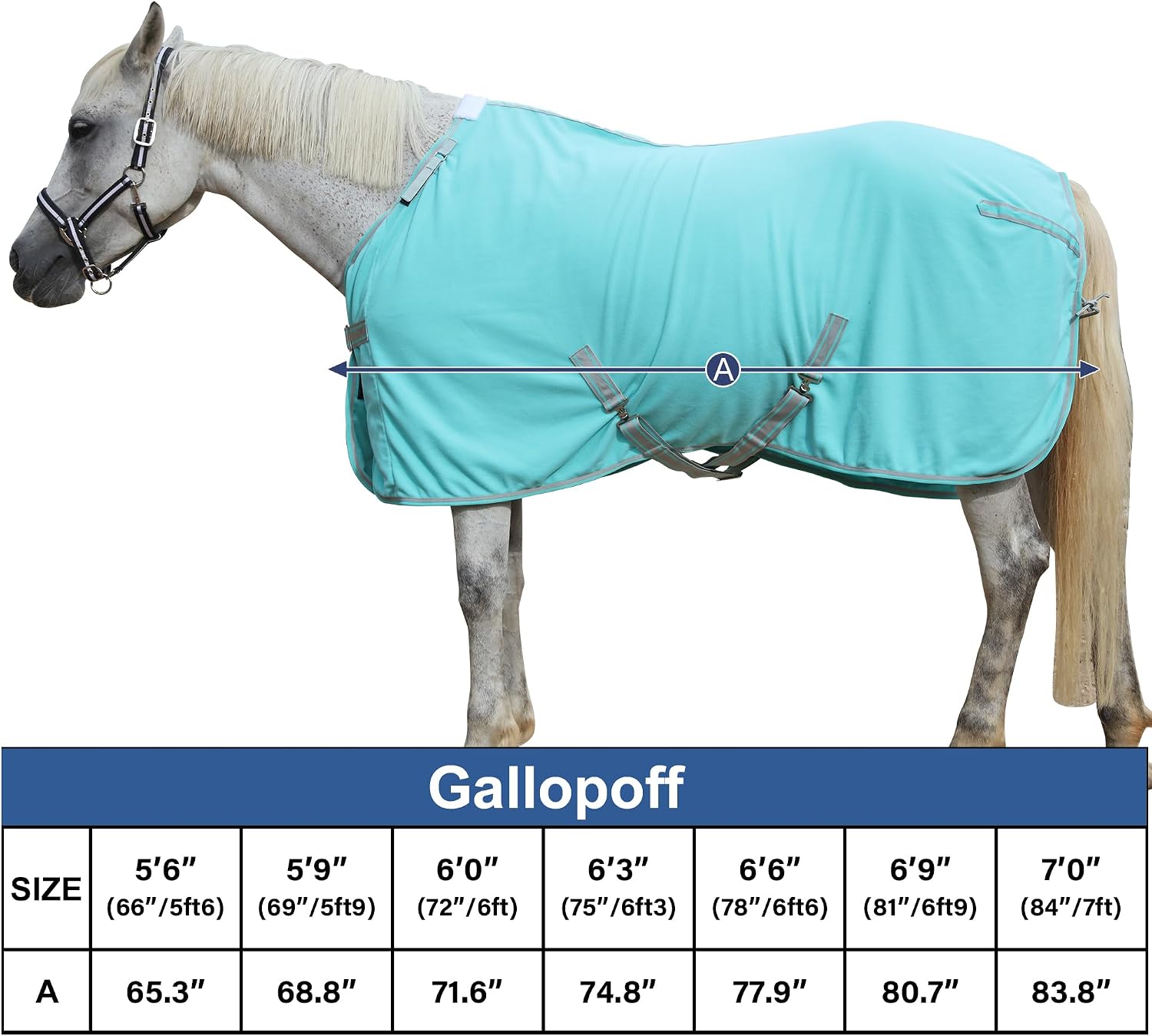 Detalle de Fleece Horse Rug – Breathable Moisture-Wicking Cooler Rug with Adjustable Neck (Mint Green, 6'3")