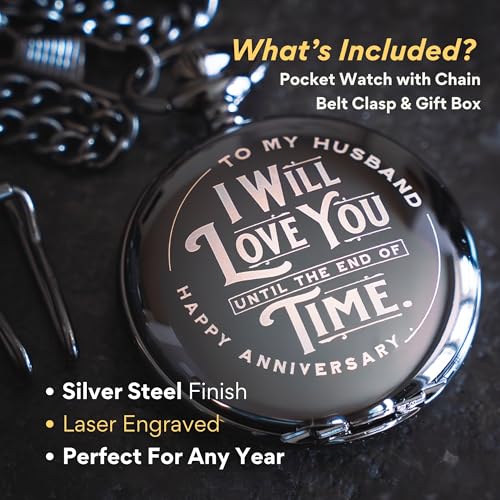 Detalle de Red Dot Laser Engraving Anniversary Pocket Watch for Husband – Engraved Silver Stainless Steel