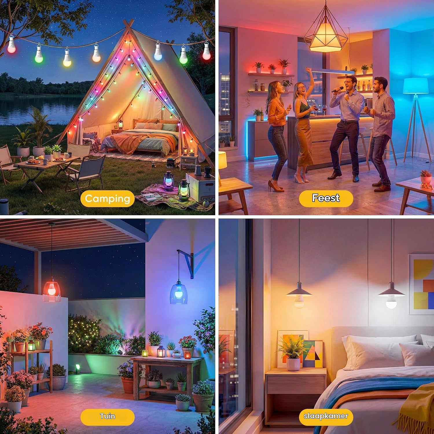 Detalle 1 de TaoFiaCo D0838 E27 RGB-oplaadbare ledlamp, dimbaar, set van 2