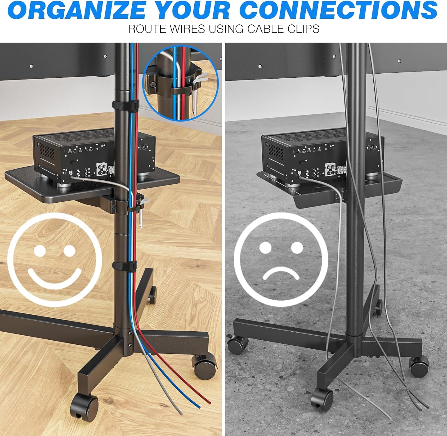 Thumbnail 6 de RFIVER Mobile TV Stand on Wheels (27–60 inch) with Height Adjustment, Tilt and VESA 400×400mm up to 40kg
