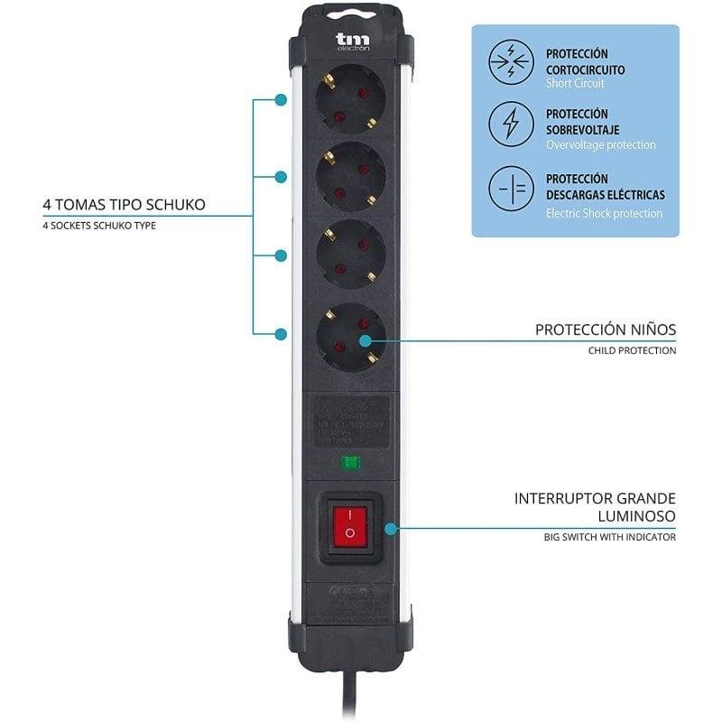 Thumbnail 3 de tm-electron Regleta 4 Tomas con Protección Negra