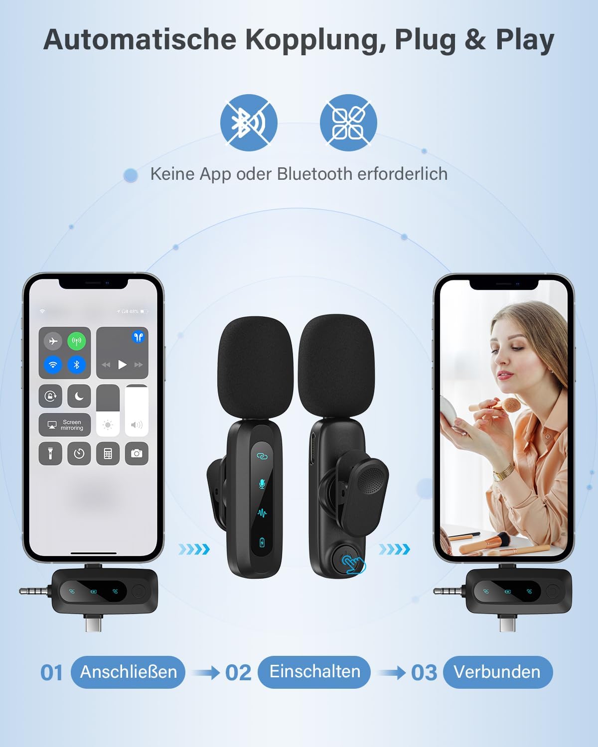 Thumbnail 5 de WARM BOX Kabelloses Lavalier-Mikrofon für iPhone, iPad & Android (2er-Set) – Auto-Pairing, Rauschunterdrückung, Stummschaltung