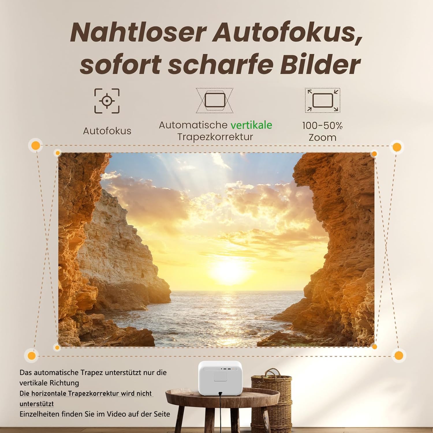 Detalle de Beamer Sound by JBL Yaber L2s: 1080P Native Projektor mit WiFi 6, Bluetooth 5.1 und Autofokus