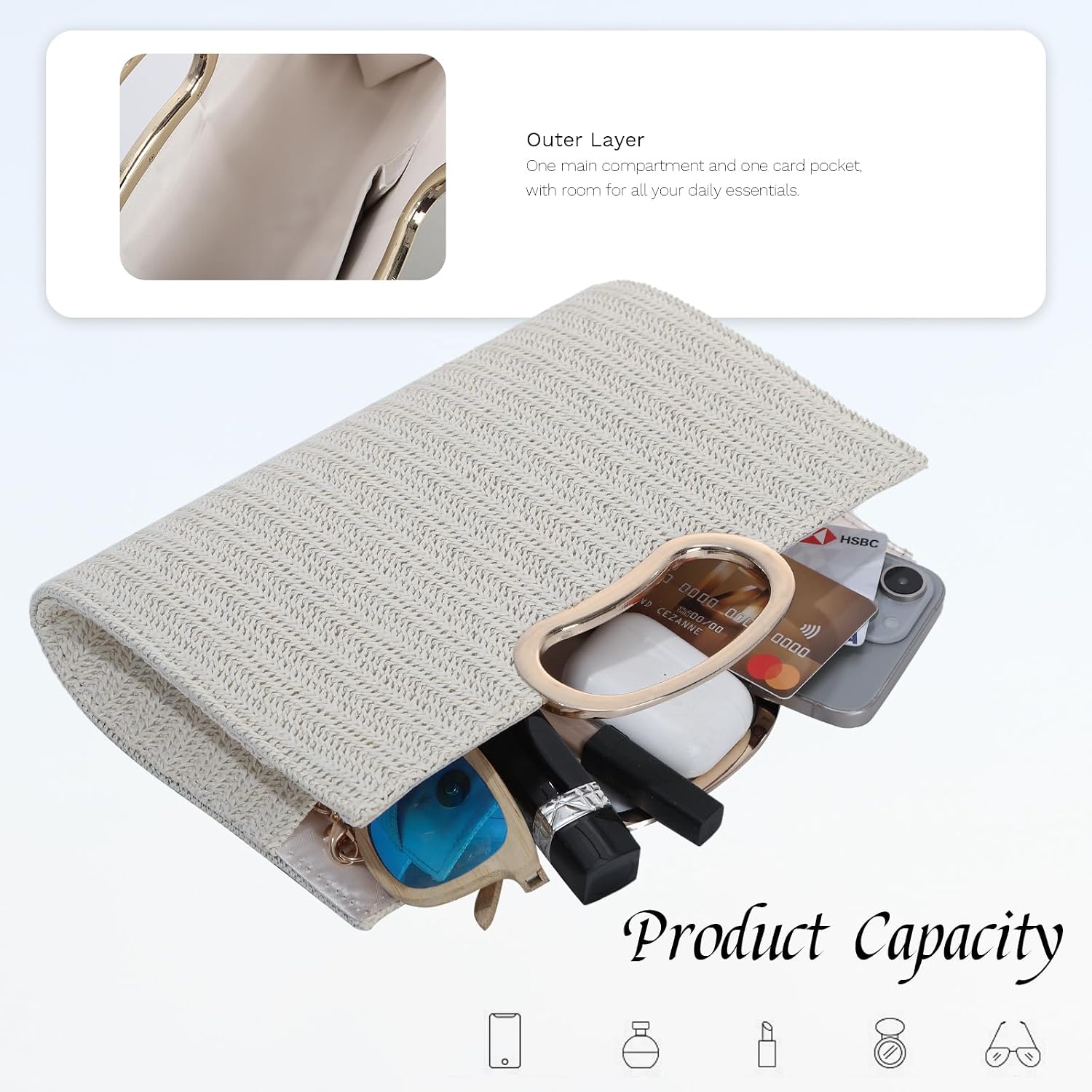 Thumbnail 6 de Ynport Crefreak Damen Geflochtene PP Stroh Clutch mit Tragegriff – Vielseitige Sommertasche