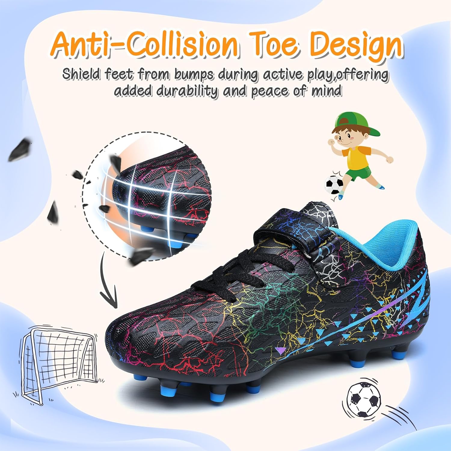 Thumbnail 4 de Kids FG/AG Boys Football Boots with hook-and-loop straps – breathable training & match trainers