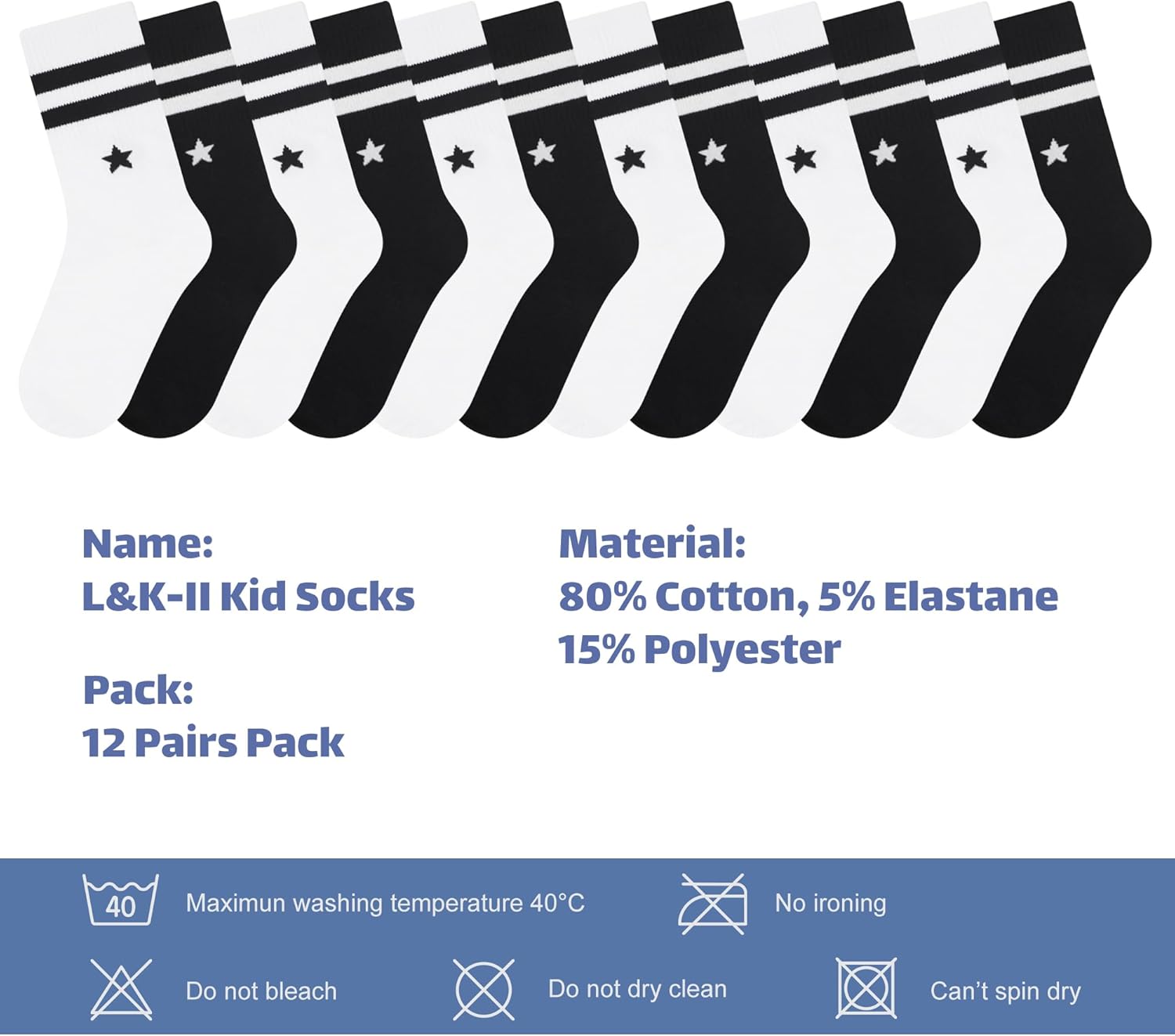 Thumbnail 6 de L&K-II 12 paires Chaussettes enfants coton hiver sport – taille 6–15 ans