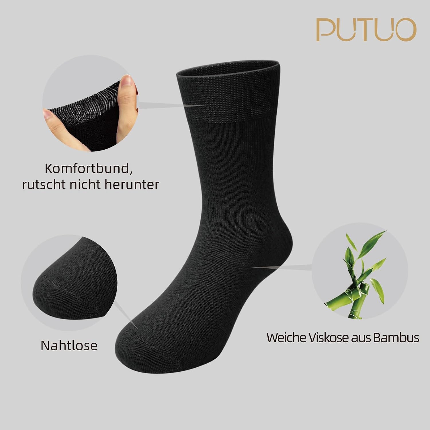 Detalle 2 de PUTUO Kinder Socken Nahtlos Bambusviskose 23–38