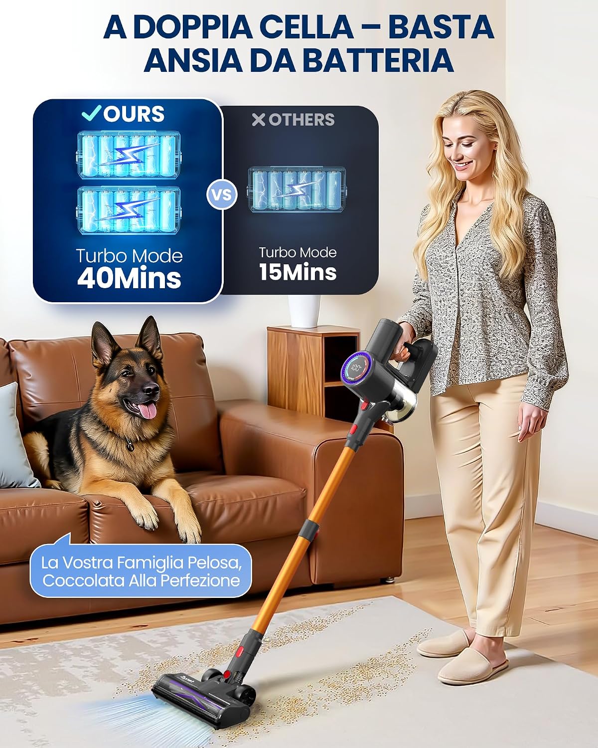 Detalle de Zynet DP2: Aspirapolvere Senza Fili con Doppia Batteria Integrata da 600W, 48KPa e 60 Min di Autonomia