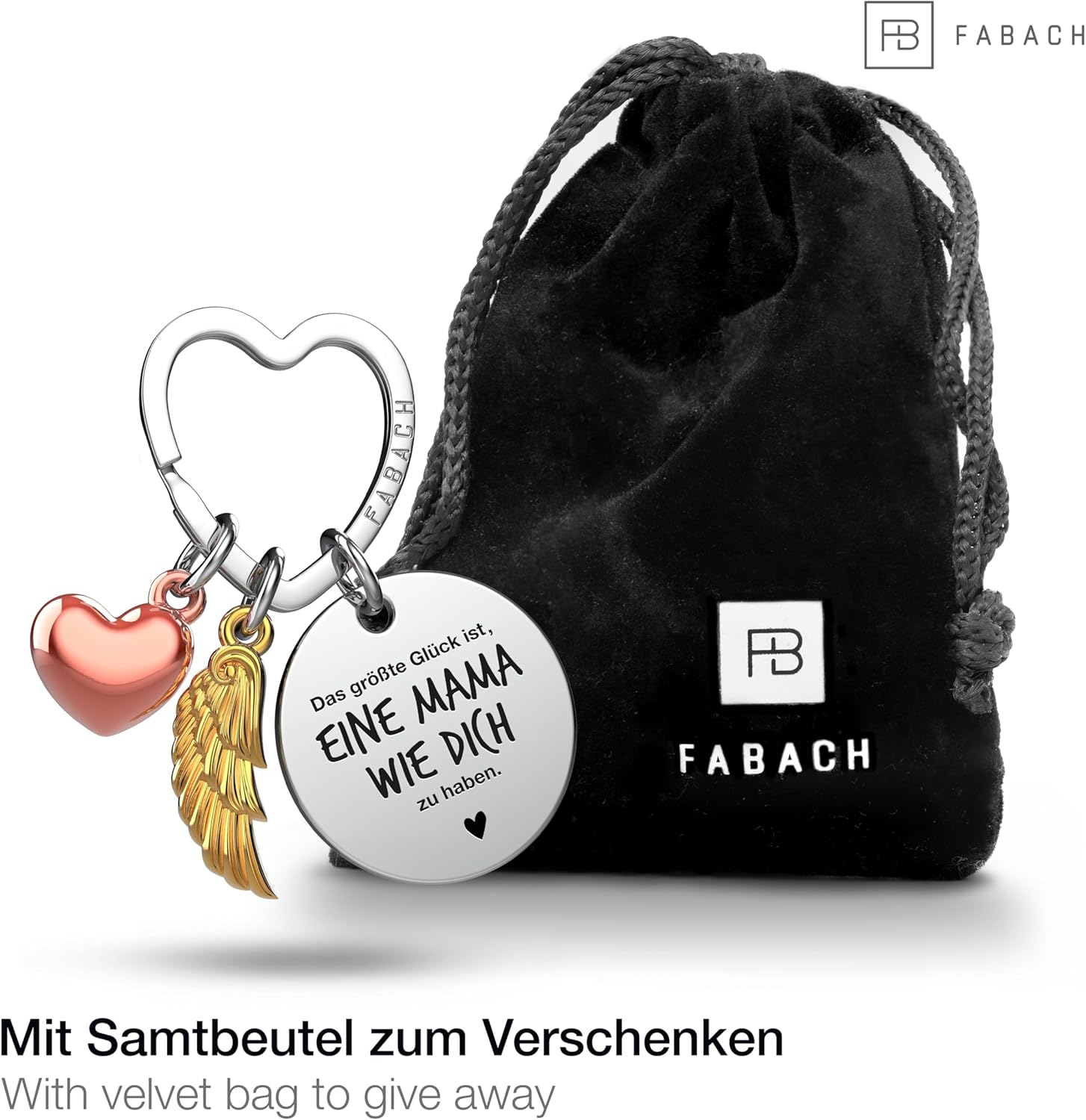 Detalle 2 de FABACH Beste Mama Schlüsselanhänger Schutzengel – Gravurherz als Glücksbringer