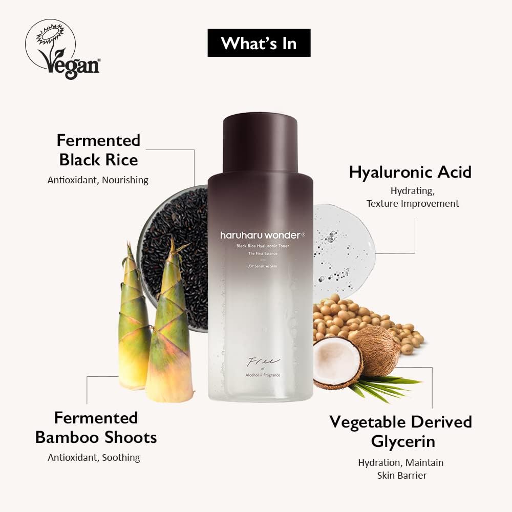 Detalle de Haruharu Wonder Black Rice Hyaluronic Toner – Toner hydratant sans parfum, 300 ml