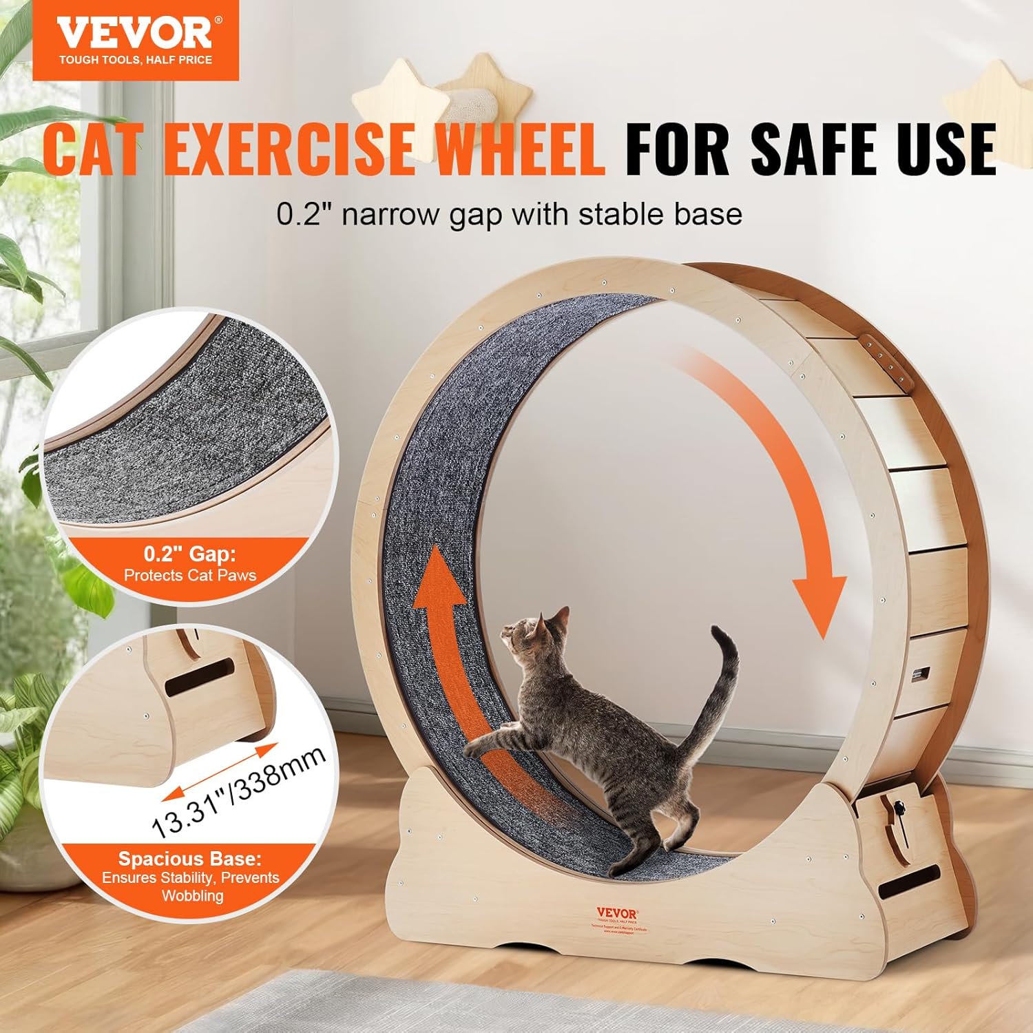 Thumbnail 1 de VEVOR Katzenlaufrad 1100 mm – stabiles Holzlaufband für Katzen bis 11,3 kg mit abnehmbarem Band