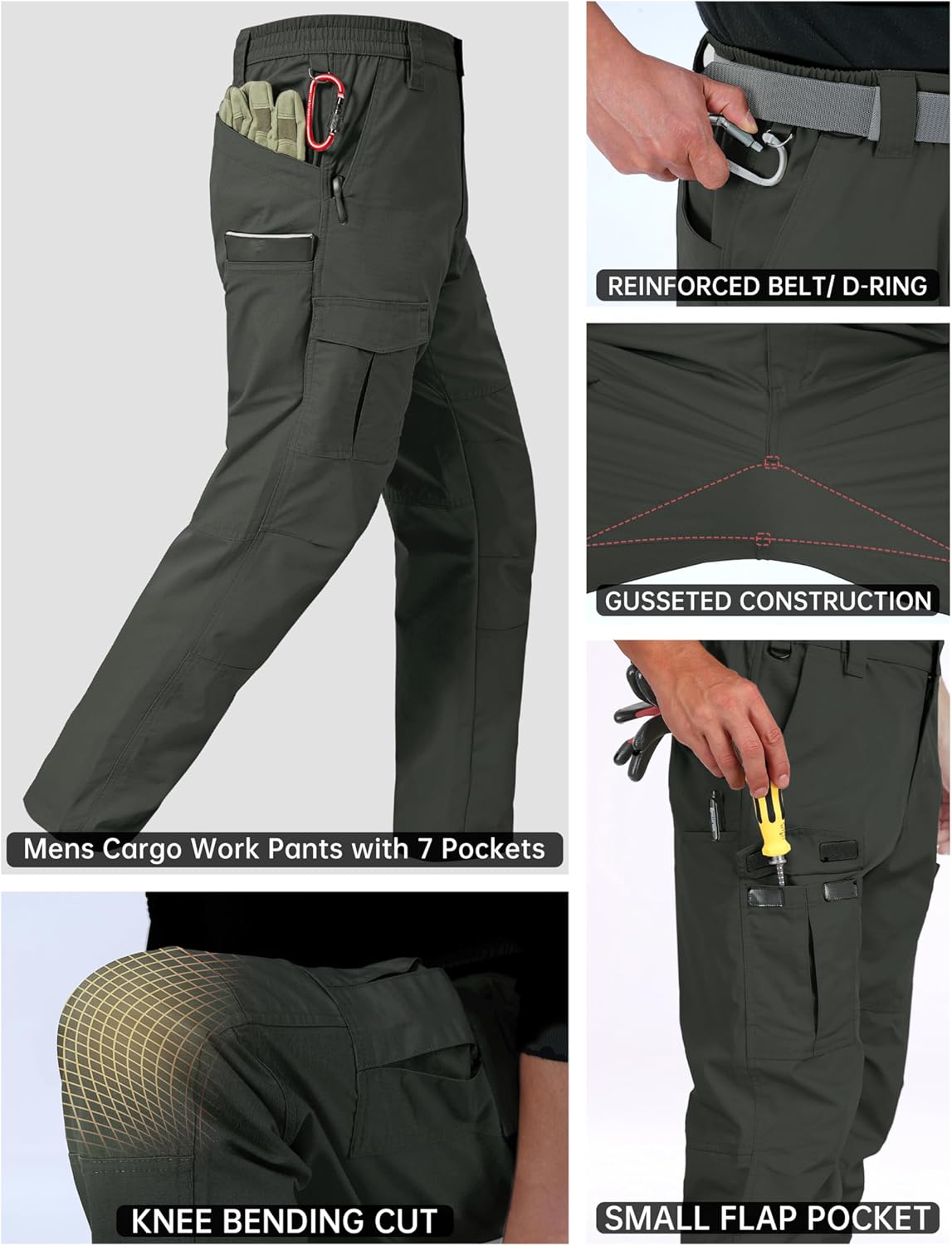 Detalle de CNBQDD Mens Work Pants: Ripstop Waterproof Cargo Pants with 7 Pockets