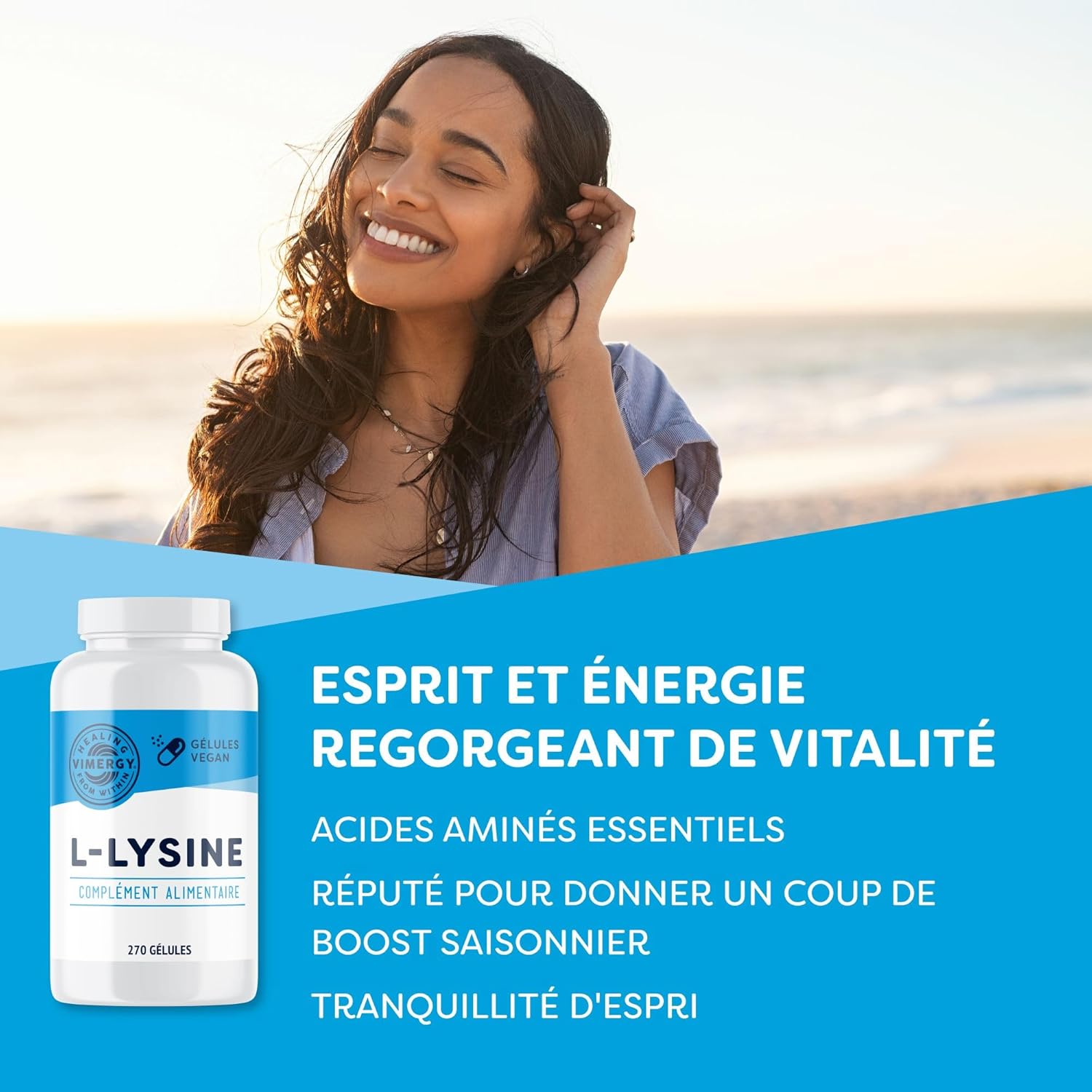 Detalle de Vimergy L-Lysine 500 mg — Gélules véganes, 270 portions