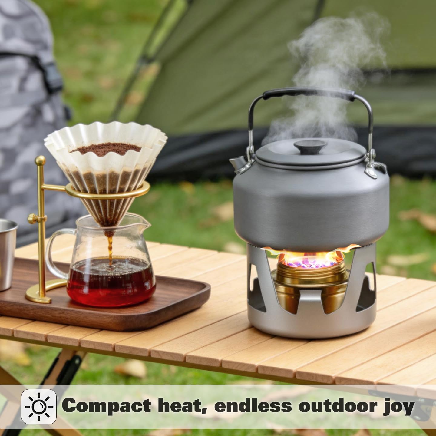 Thumbnail 1 de Famgee Portable Mini Alcohol Stove: Lightweight Brass Spirit Stove with Aluminium Windscreen Base