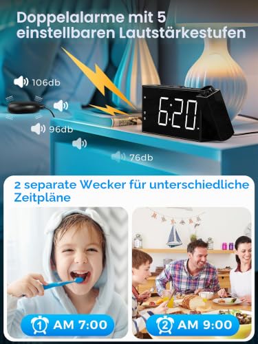 Thumbnail 3 de Mesqool Digitaluhr mit 180° Projektor und Vibrator – Projektionswecker mit Doppel-Alarm und Vibra-Unterstützung