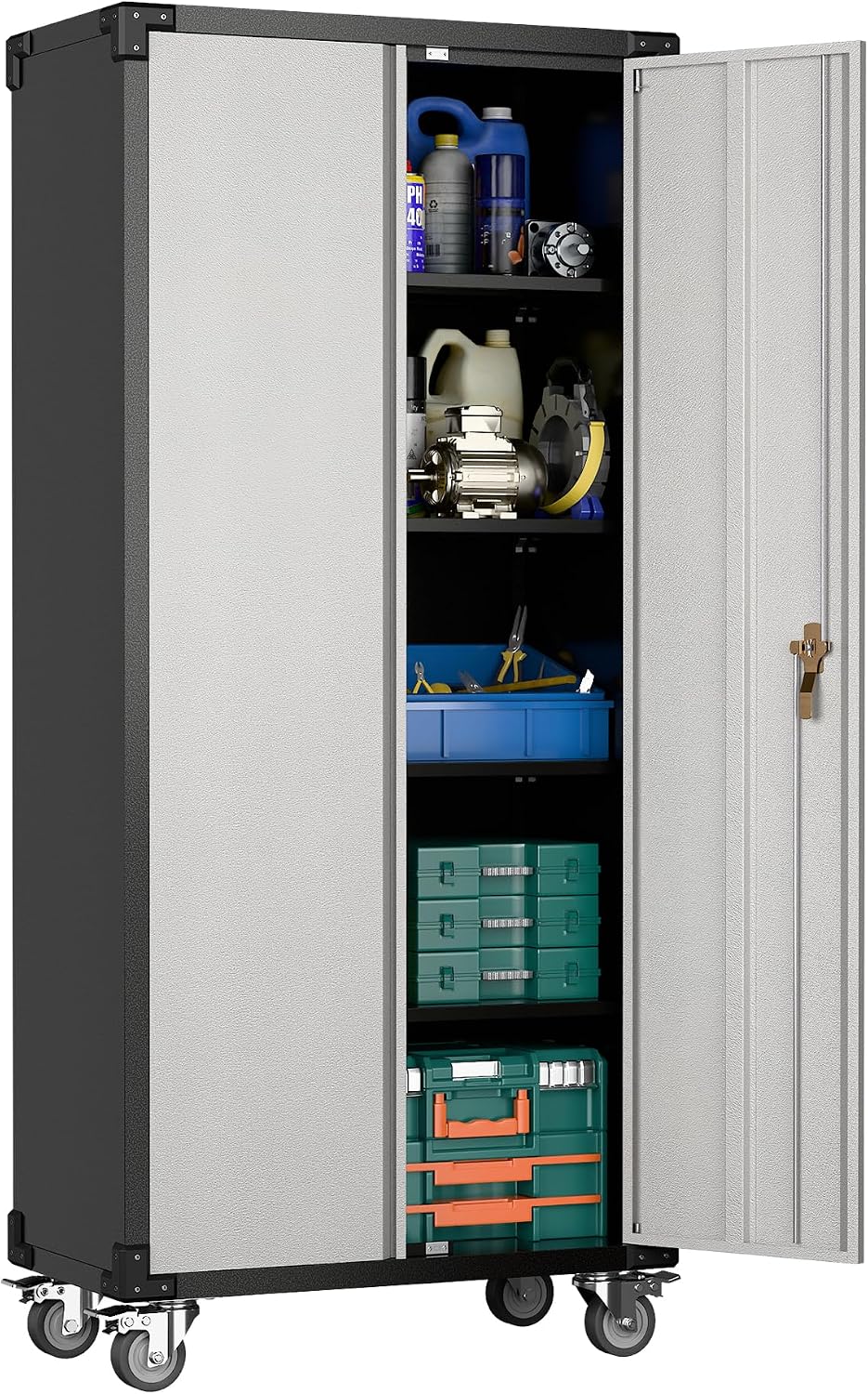 Detalle de SUPEER Hängeschrank Metall Werkzeugschrank mit verstellbarem Fachboden, 2 Türen und Schublade (abschließbar) – H77×B80×D30 cm, Schwarz