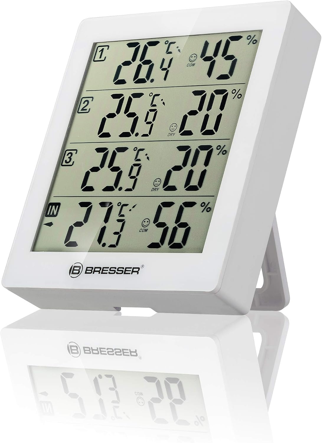 Detalle de BRESSER termoiogrometro bianco con 3 sensori remoti e stazione base LCD