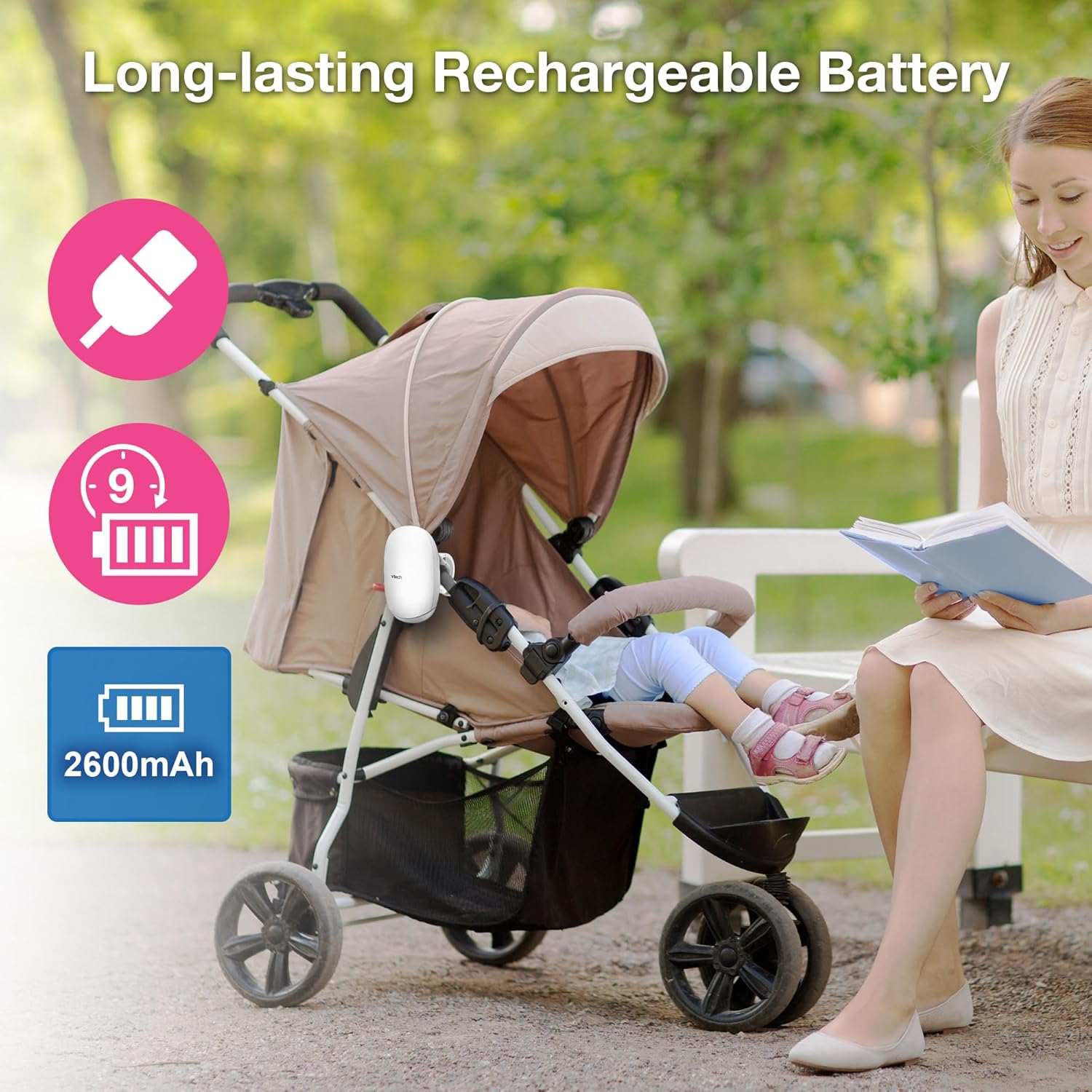 Thumbnail 3 de VTech V-Hush Baby Stroller Rocker BC8611 with Amber Night Light, Soothing Sounds & Rechargeable Battery (USB-C)