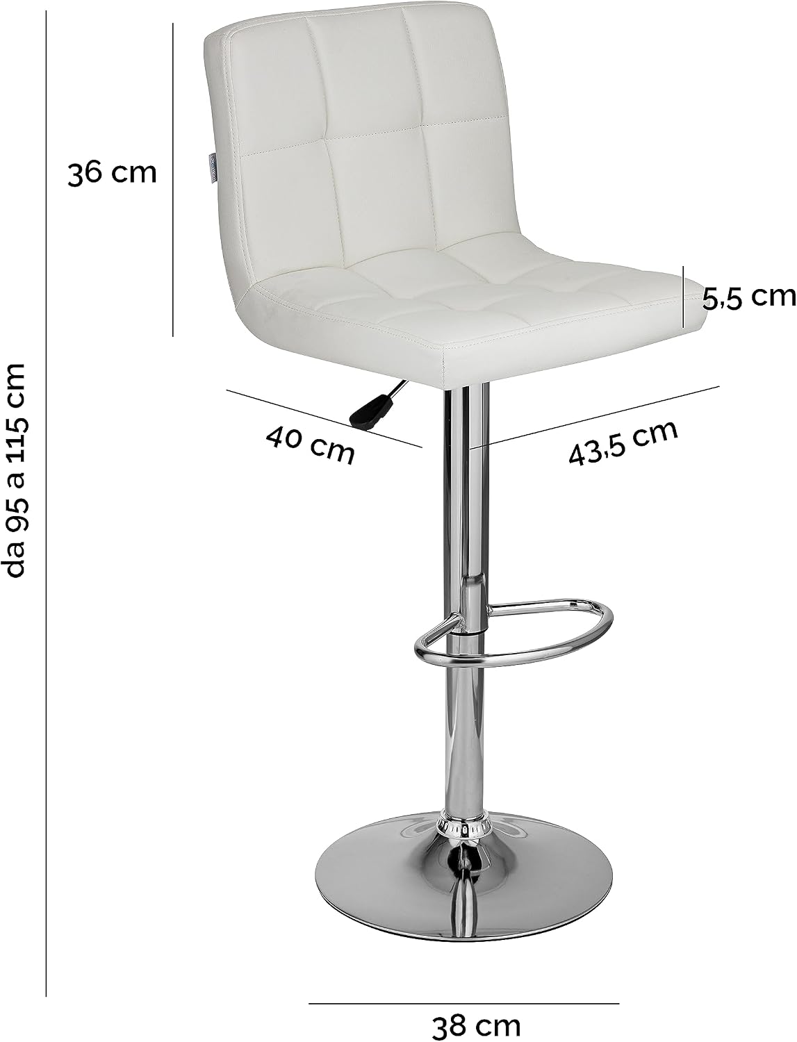 Thumbnail 2 de Baroni Home Sgabello Imbottito 62,5–82,5 cm