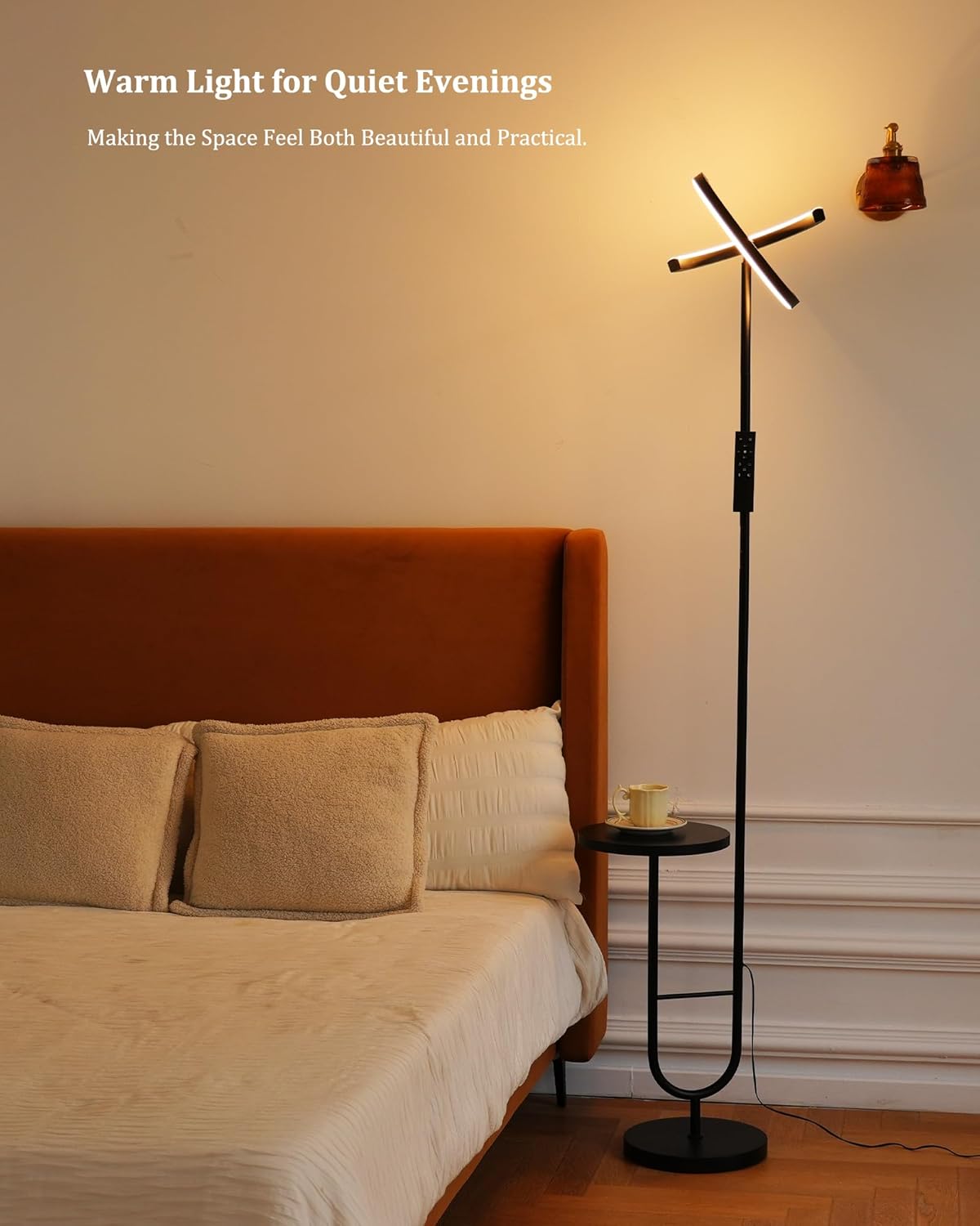 Thumbnail 2 de LuminexDesigns dimmbare Stehlampe für Wohnzimmer mit Tisch & Regal, LED, 36 W, 2700K–6500K, 175 cm, schwarz