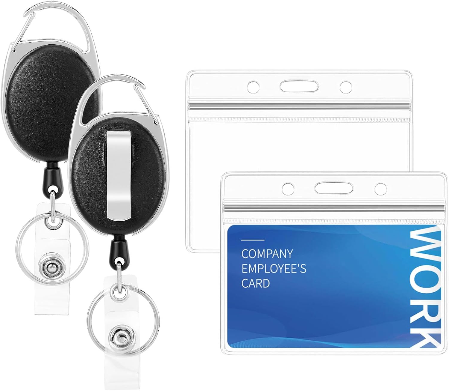 QIUTIMY 2PCS Retractable Badge Holder with Carabiner Clip and Waterproof Card Holder (Horizontal)