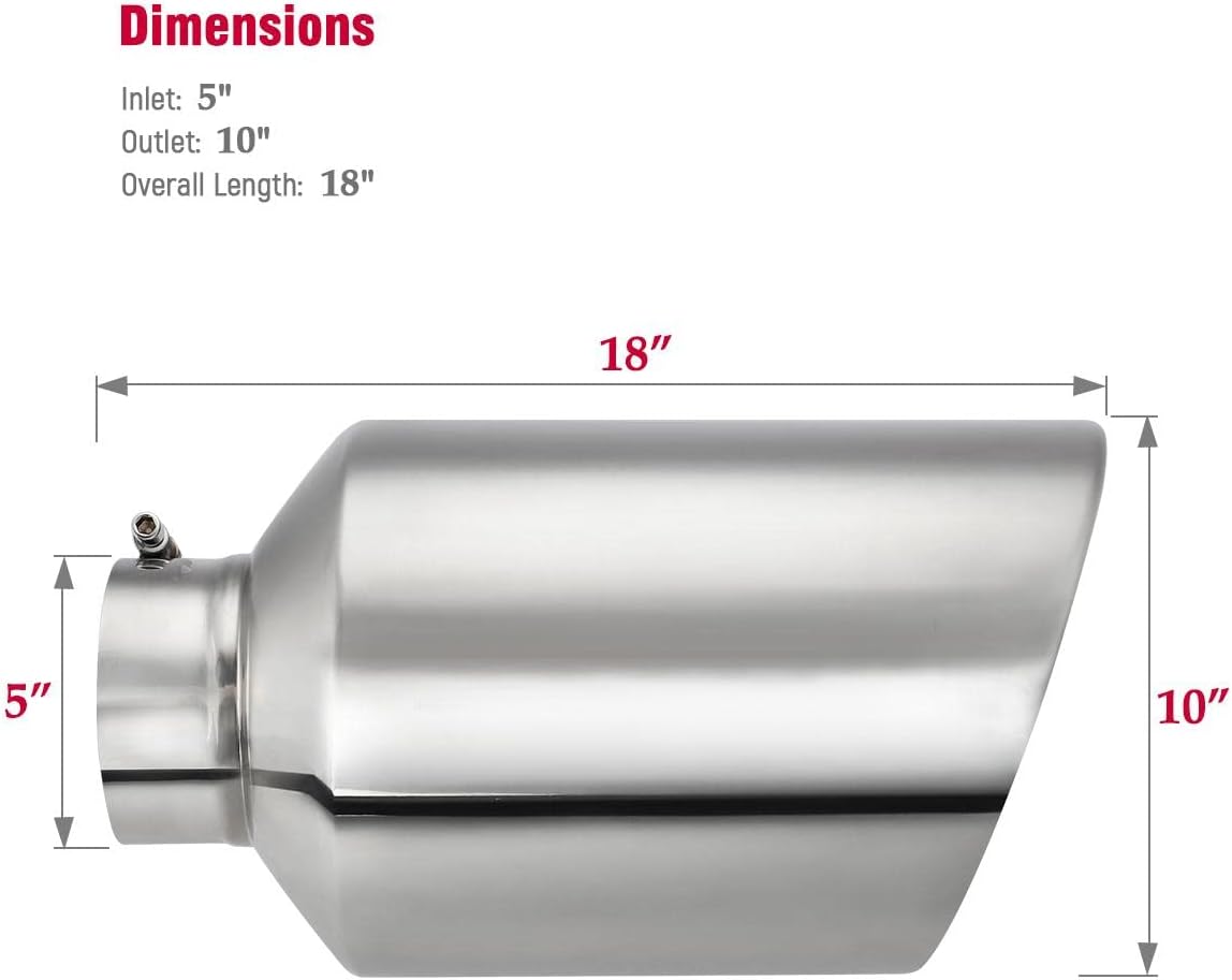 Thumbnail 3 de Upower 5" Inlet to 10" Outlet Exhaust Tip — 18" Stainless Bolt-On Diesel Tailpipe