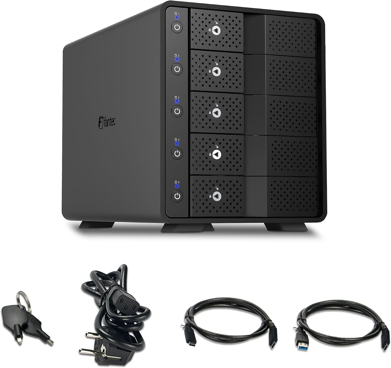 Detalle de FANTEC MB-X5U31H, stacja dokująca SATA na 5 dysków, USB-C 10 Gbit/s
