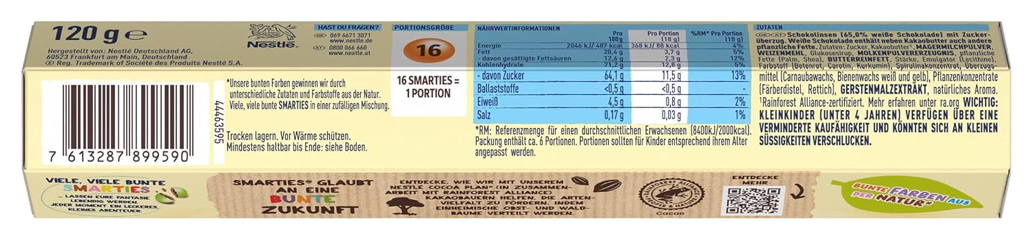 Detalle de Smarties Riesenrolle mit weißer Schokolade – Hexagonrolle im 20er Pack (20 x 120 g)
