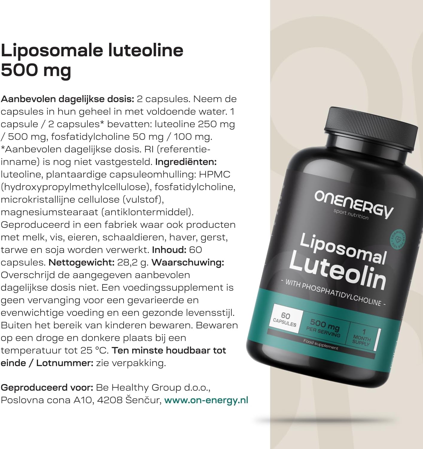 Detalle de OnEnergy liposomale luteoline 500 mg met fosfatidylcholine, 60 capsules