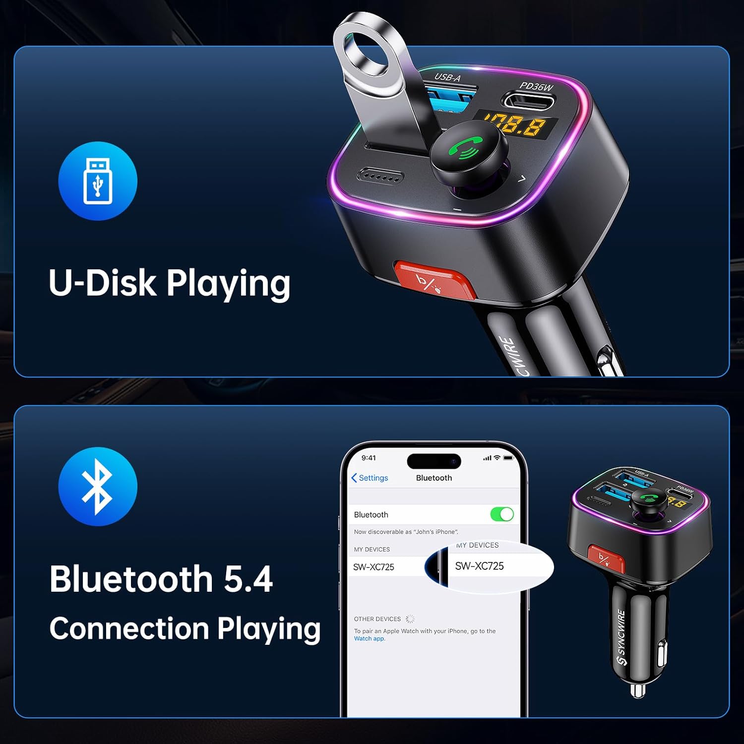 Thumbnail 4 de Syncwire Bluetooth 5.4 FM Car Transmitter ⚡