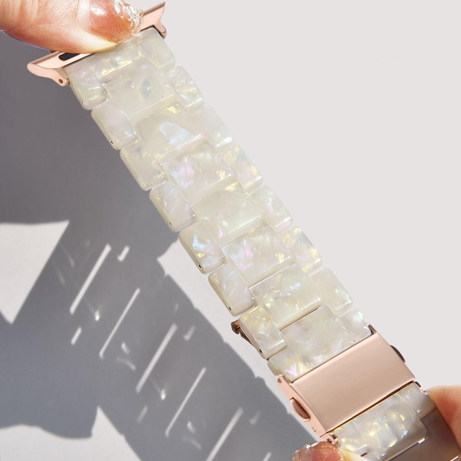 Thumbnail 6 de V.R.HOPE Modern Resin Strap for Apple Watch (Fluorescent White–Rose Gold) – 42mm to 49mm