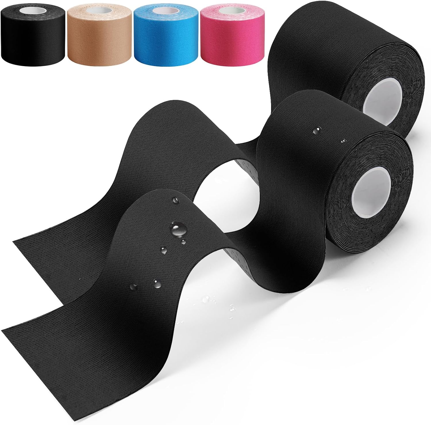 Detalle de HONYAO Kinesiotapes 2 Rollen Kinesiologie Tape (5 m × 5 cm) schwarz – Physiotape für Schulter, Rücken, Knie & mehr