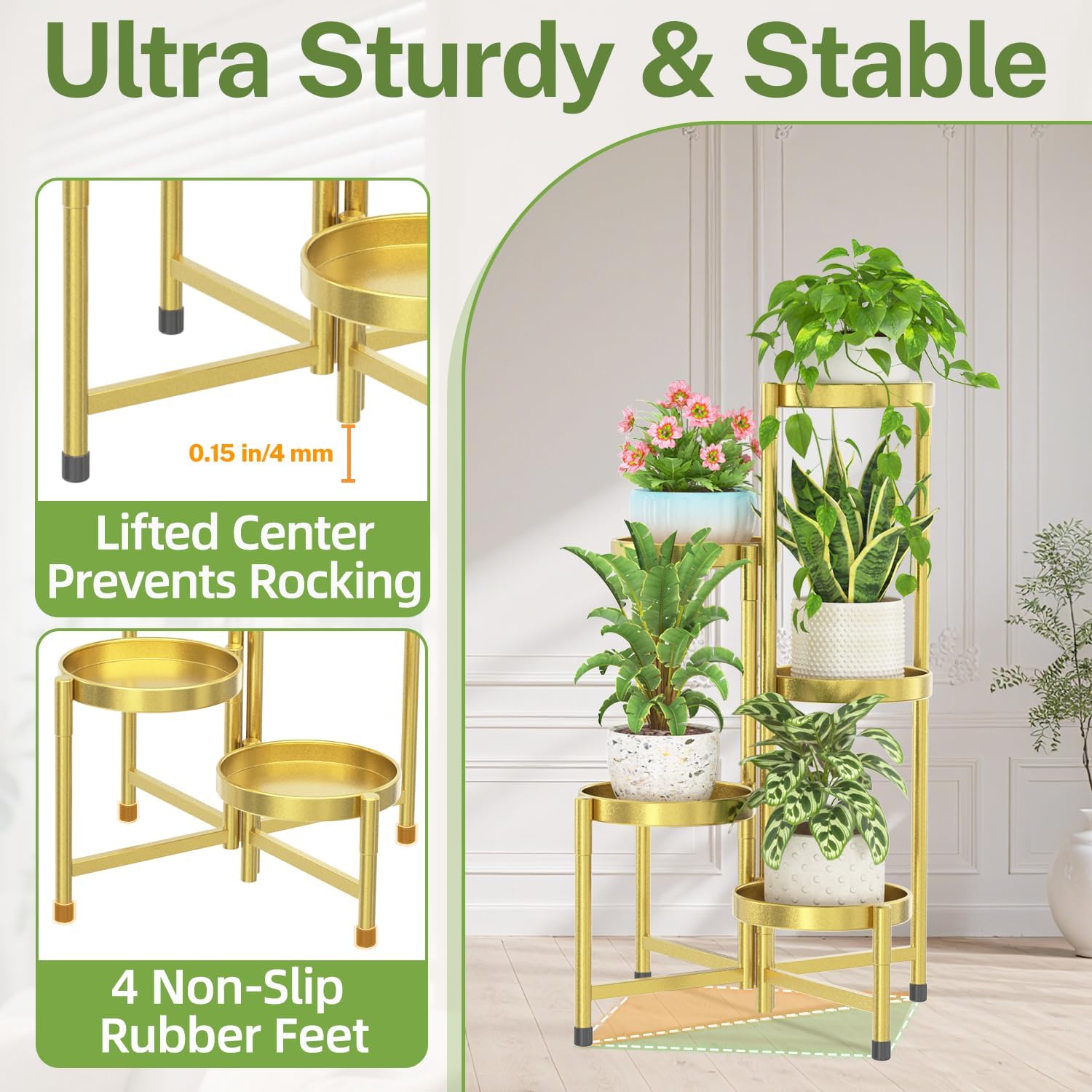 Thumbnail 3 de iDavosic.ly 5-Tier Metal Plant Stand, Gold, Folding Corner Shelf